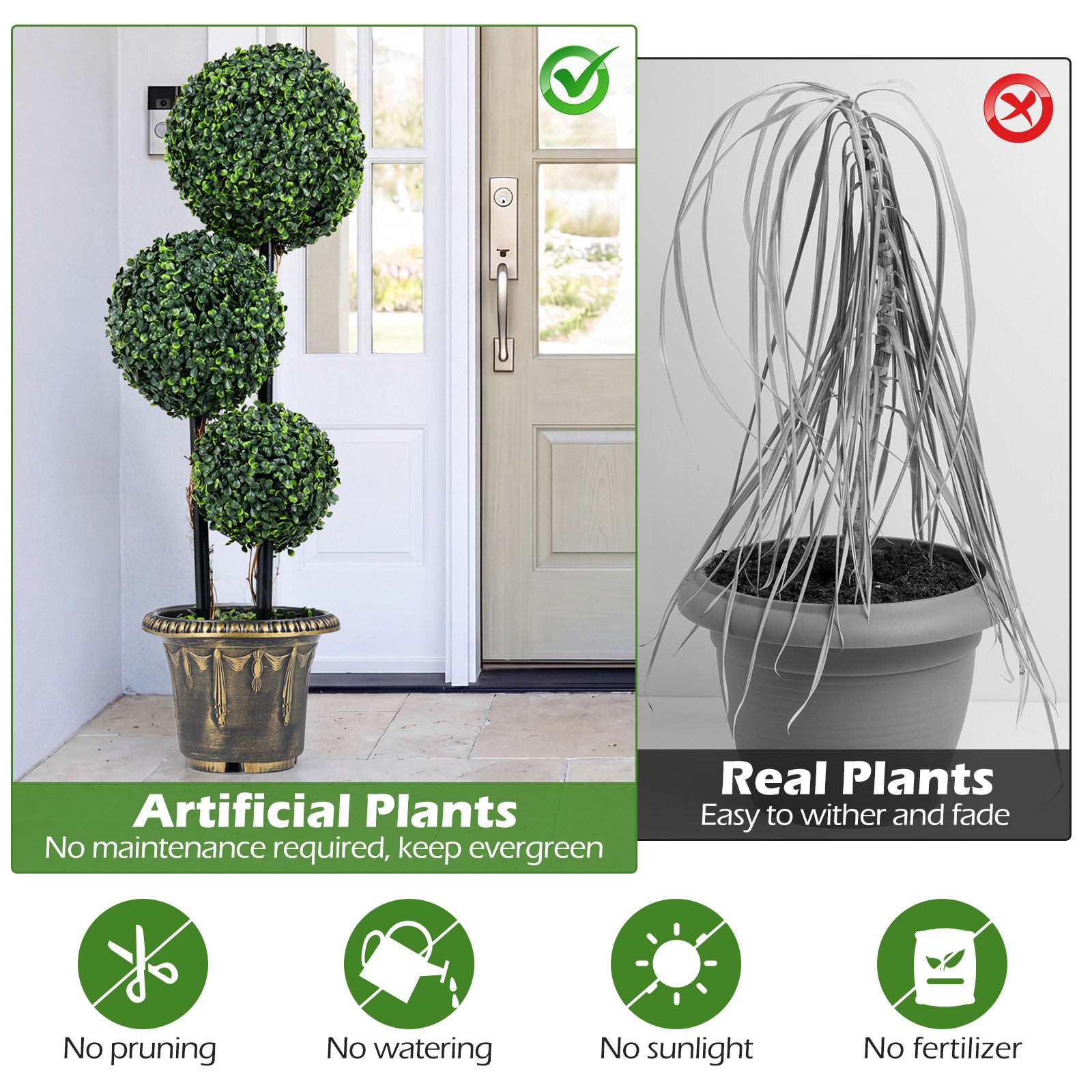 3 FT Artificial Boxwood Topiary Tree, Sun-Protective Triple Ball Shrubs,Indoor