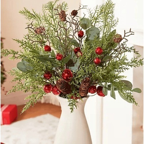 Valerie Parr Hill Set of 4 Cedar Picks Jingle Bells Pinecones Green Red H223303