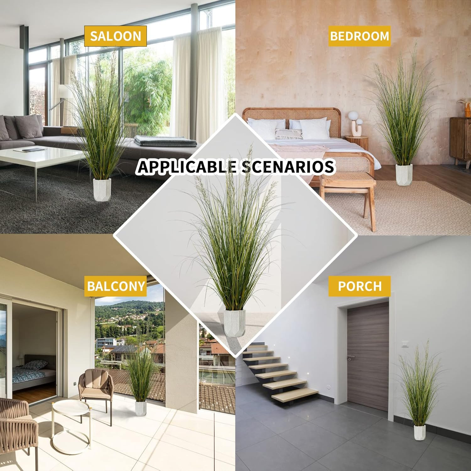 5Ft Tall Artificial Grass Plant – 2 Pack Faux Indoor Decor in Pot