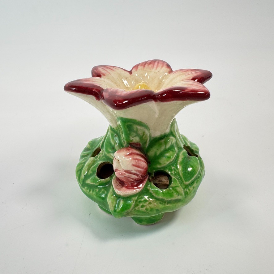 Vintage Ceramic Six Hole Footed Flower Frog Retro Floral Decor 2.5″ Tall