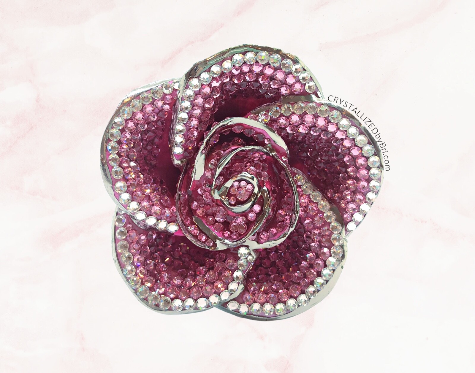 Bling Preserved Rose AUSTRIAN CRYSTAL Red Bedazzled Real Gold Trim Dipped Custom