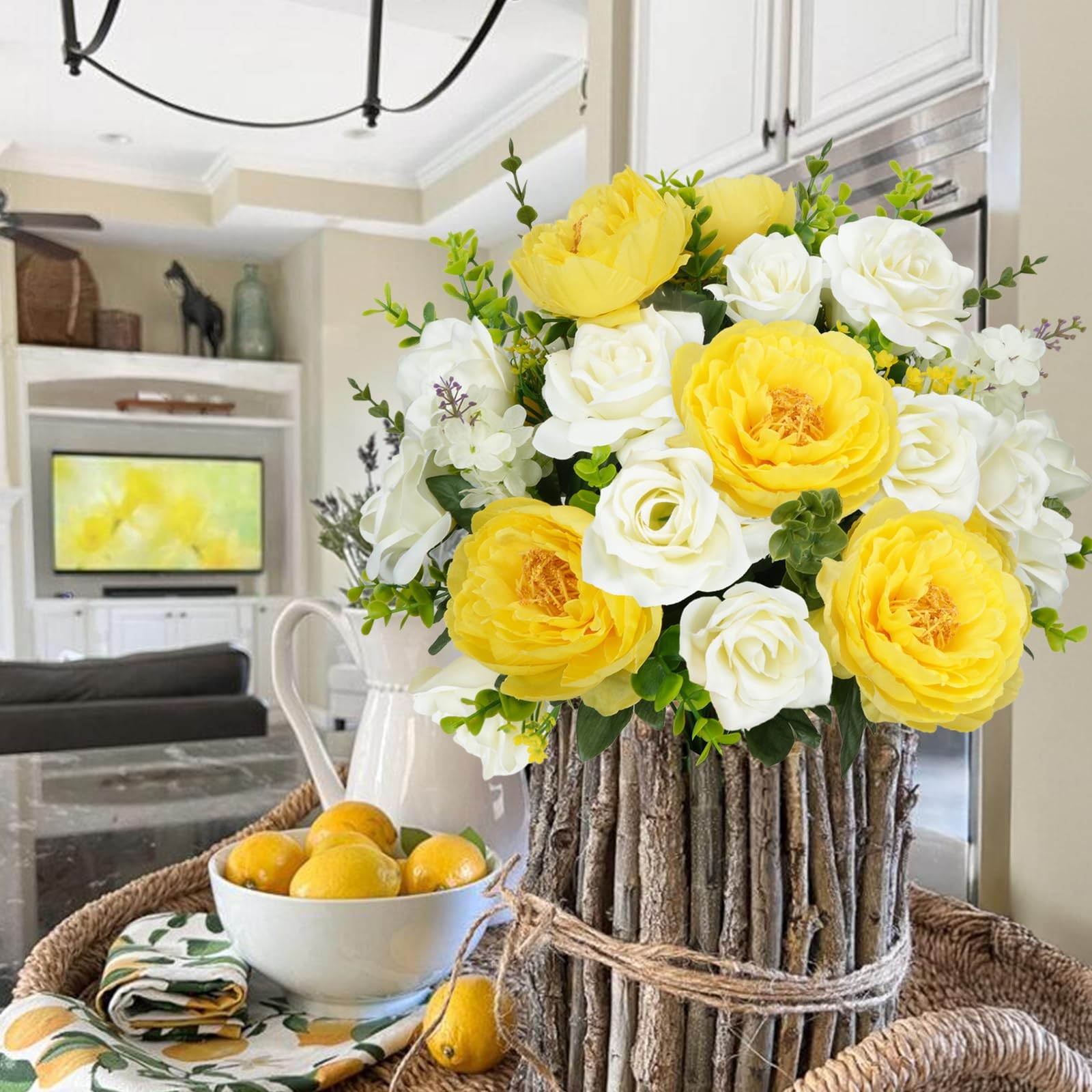 2 Bunches Spring Cemetery Flowers for Grave Yellow Roses Artificial Flowers 1…