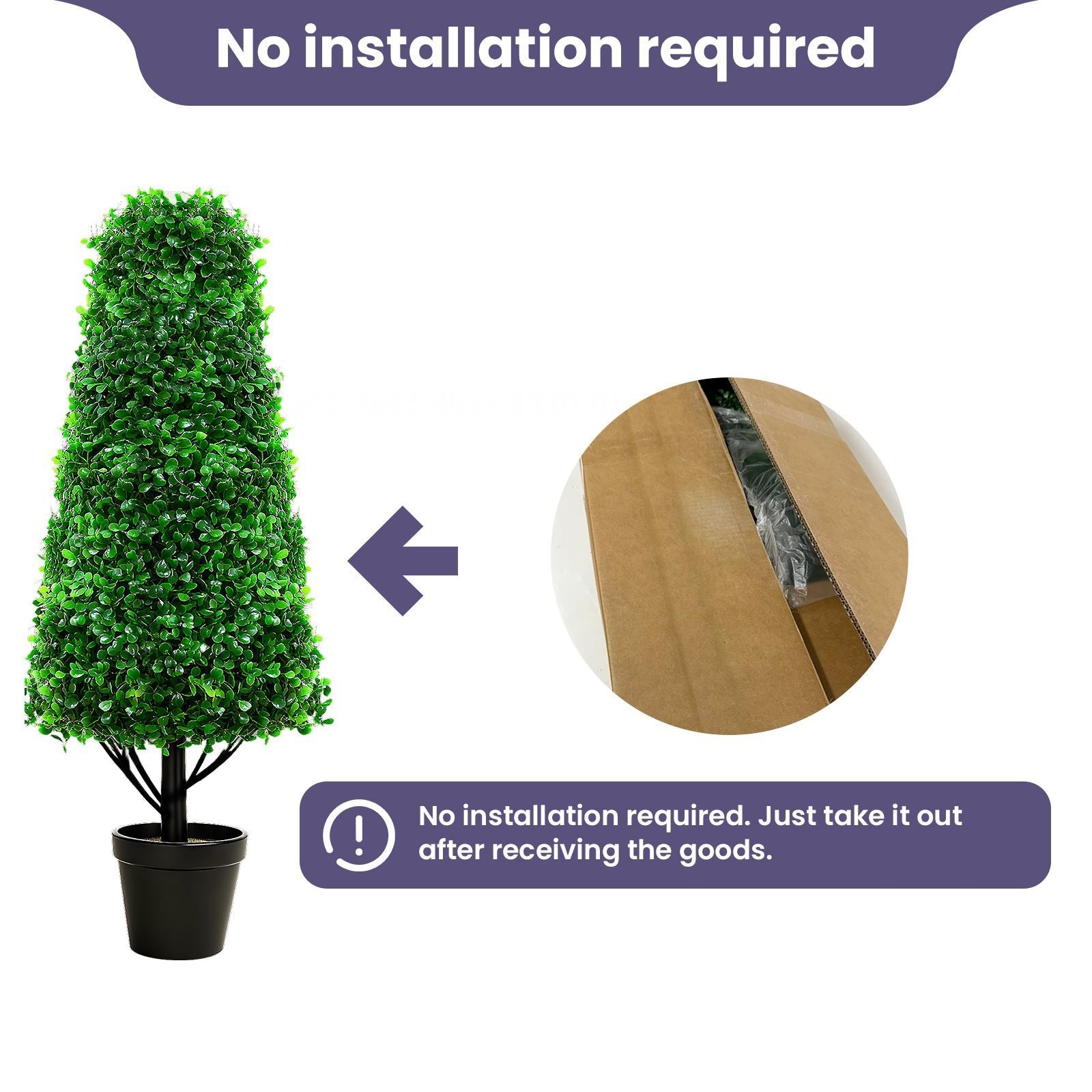 4′ Artificial Boxwood Cone Topiary Tree 2Pcs Faux Tree with Replaceable Leaves