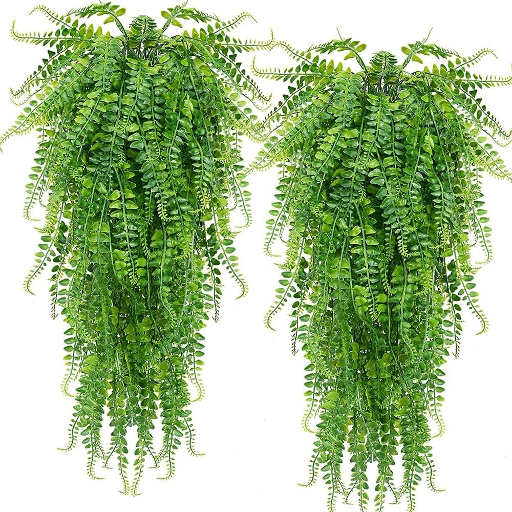 Durable Artificial Hanging Ferns – No Maintenance, UV Resistant 2-Piece Set