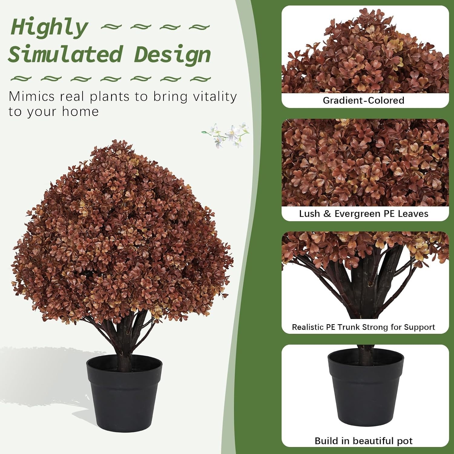 24″ Artificial Boxwood Fall Topiary Trees Set of 2 UV Resistant Faux Plants