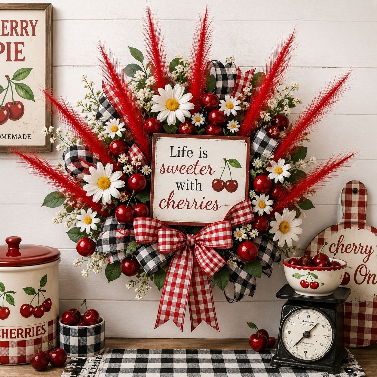 Red Pampas Grass Decor Set of 3 Faux Pampas Stems Red Floral Stems Patriotic Dec