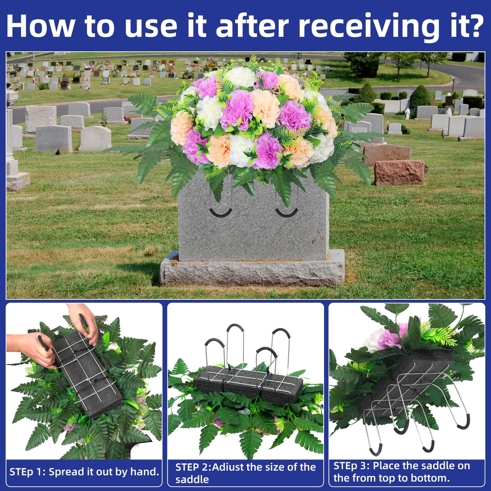LOSFOTBO Artificial Cemetery Silk Flowers Saddle,Carnation Cemetery Headstone…