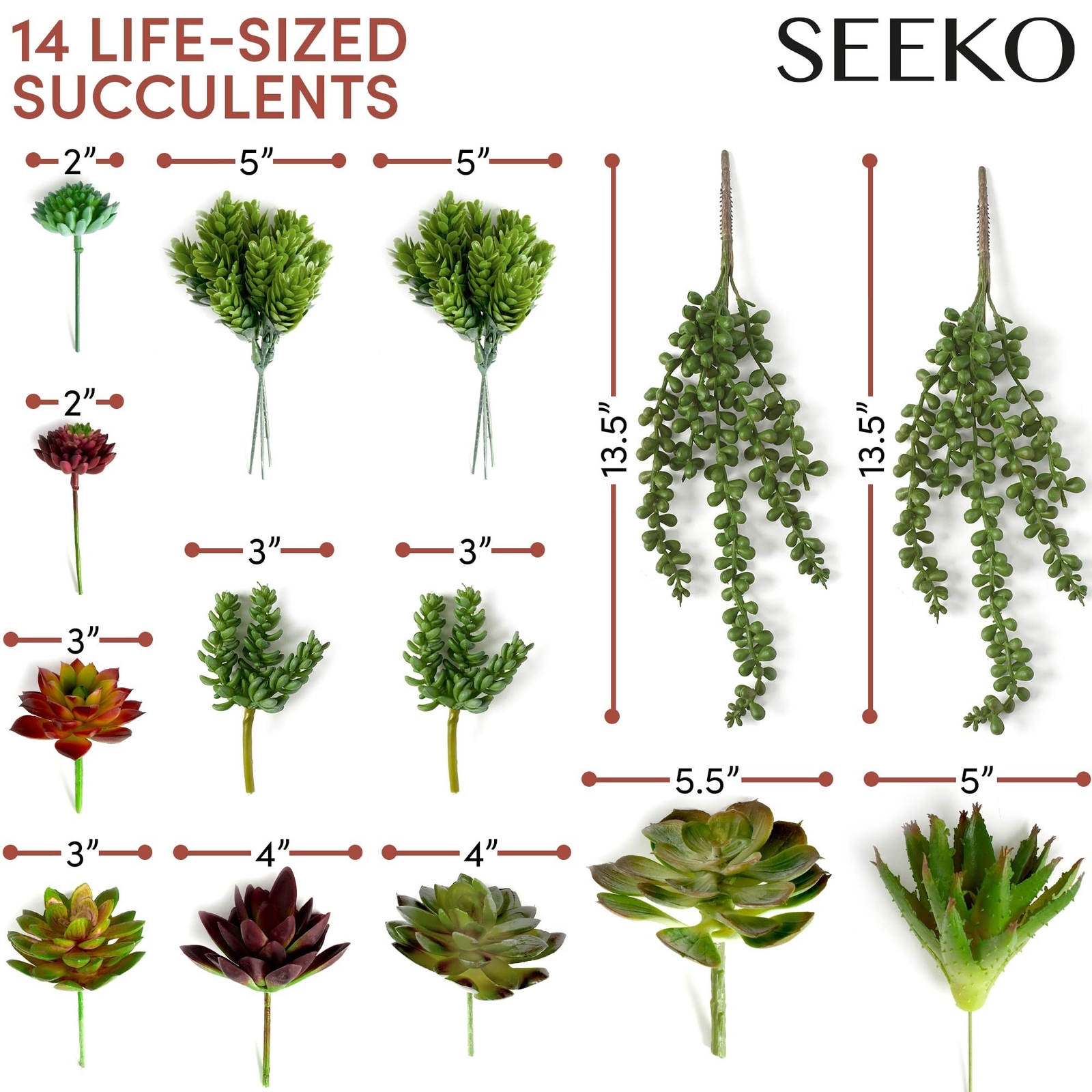 Seeko Artificial Succulents (14 Pack) – Premium Succulent Plants Artificial -…