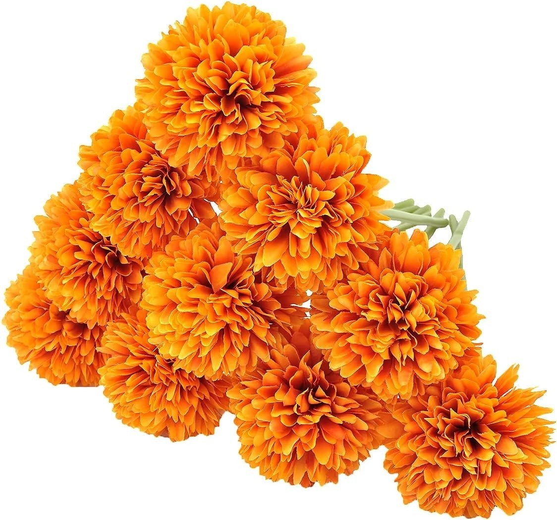 Crisantemo Artificial De Seda, Flores De Hortensia Naranja De 10 PCS Decoración.