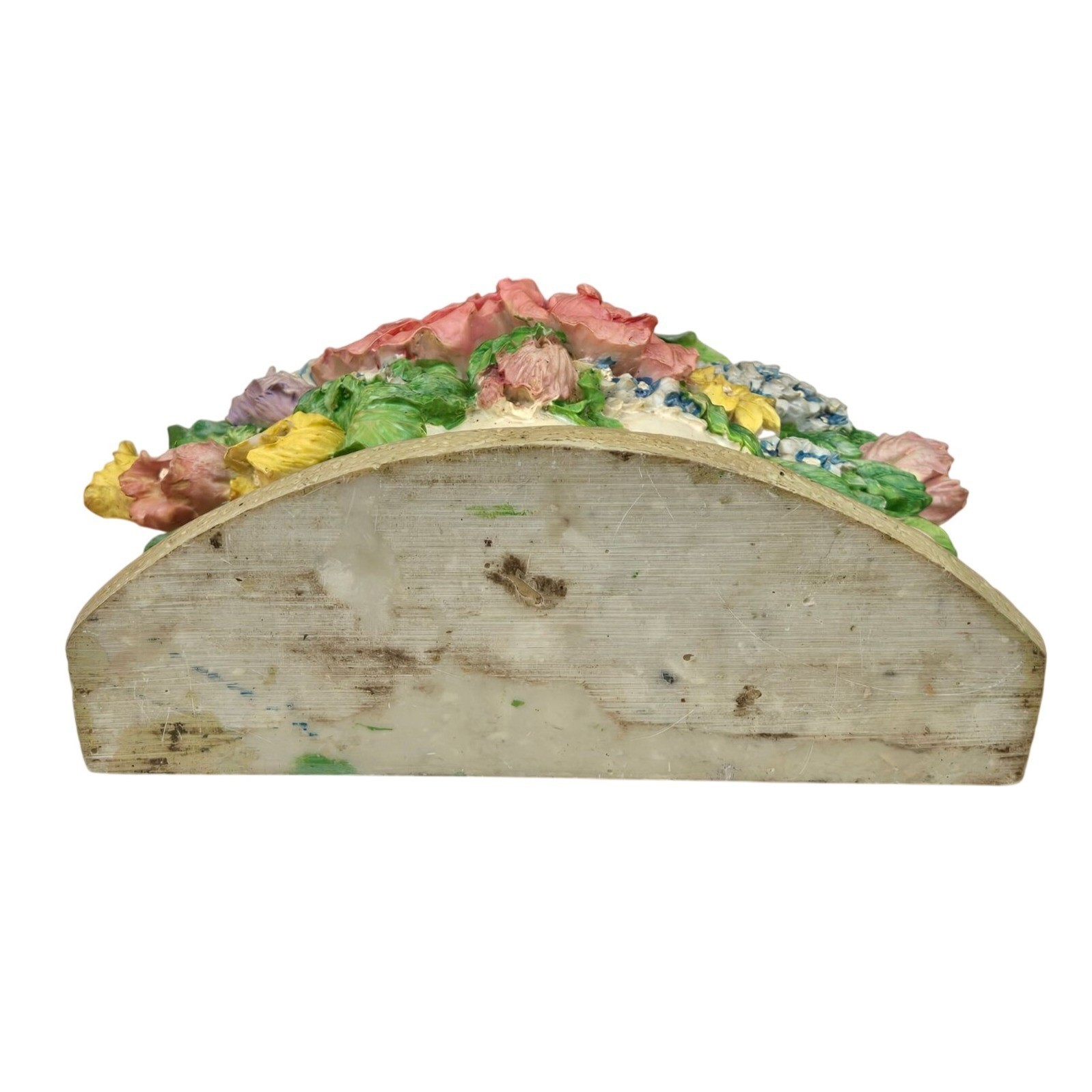 Vintage Flower Arrangement Doorstop Shabby Cottagecore Floral White Blue Ribbon