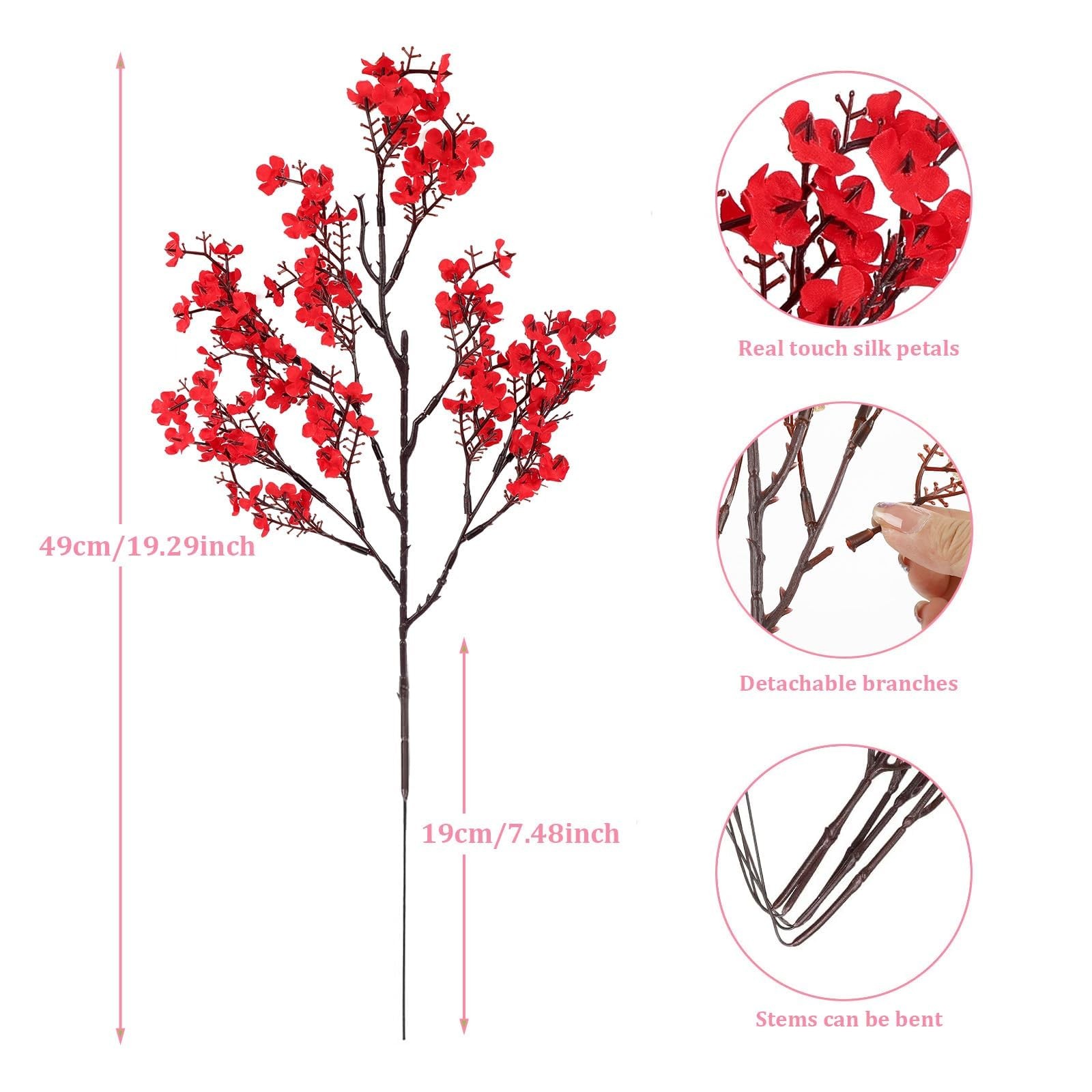 8Pcs Babys Breath Fake Artificial Flowers, Real Touch Red Pink Mix and Match …