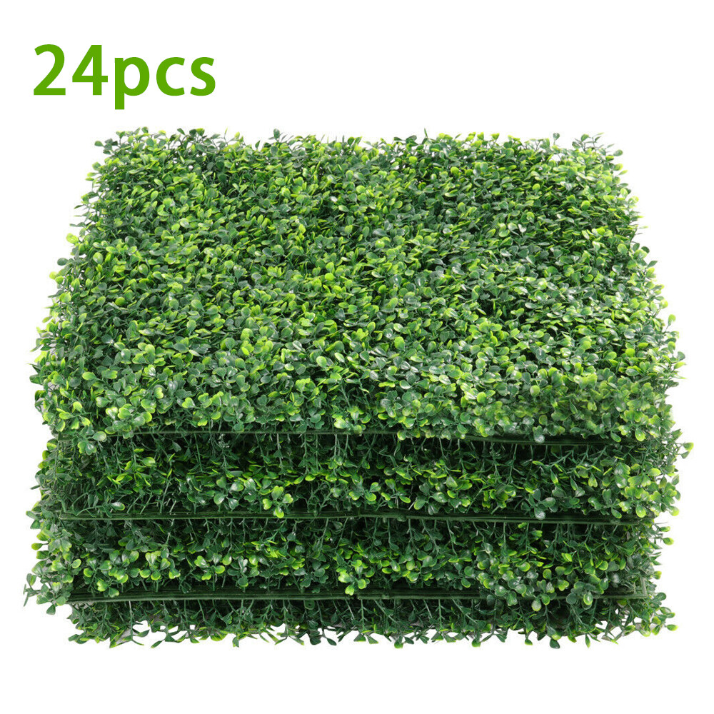 12/24 Pcs Artificial Plant Boxwood Mat Fence Hedge Wall Fake Grass Floral Decor