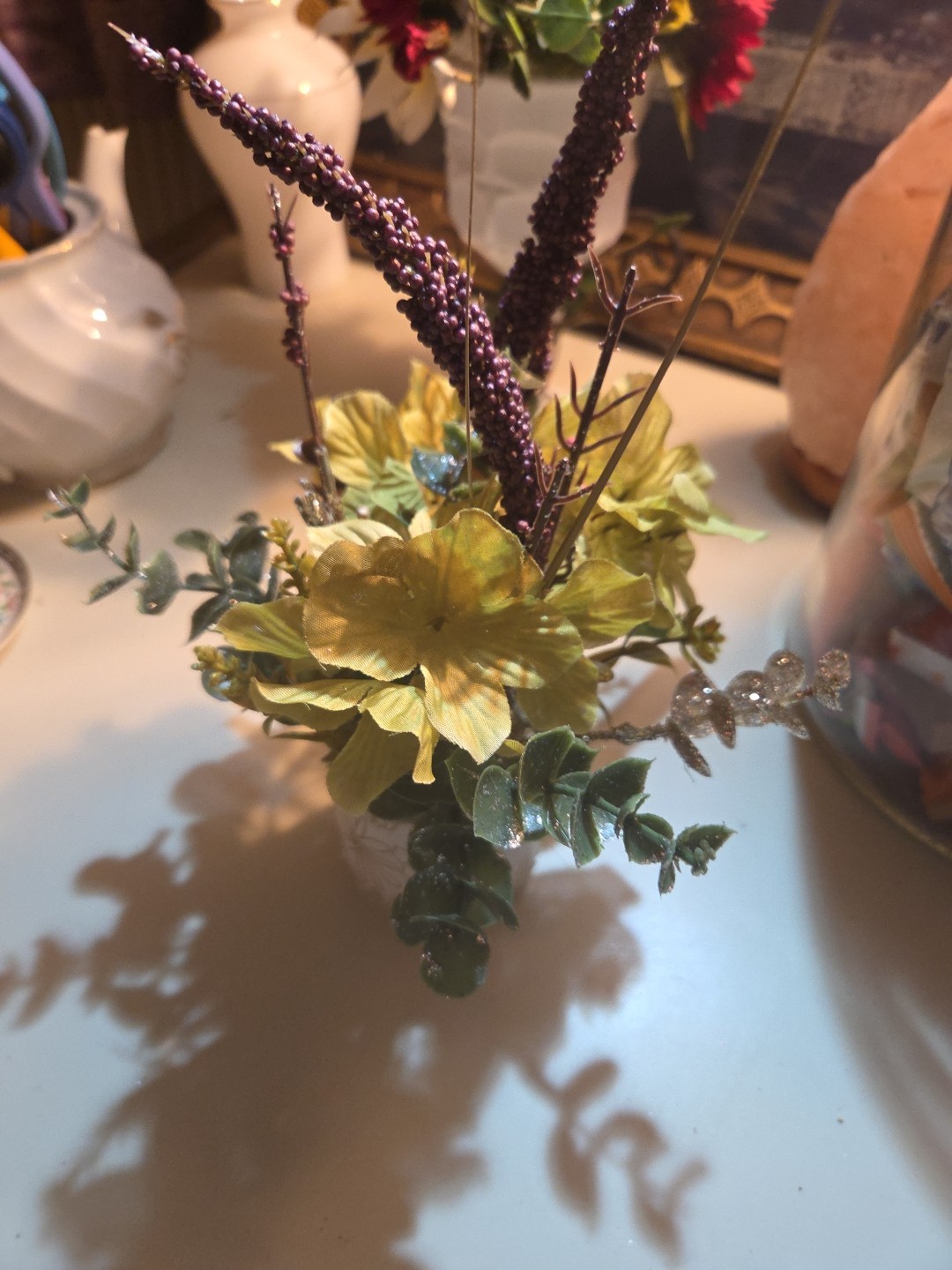 11” Vibrant Artificial Roses Hydrangea and Tulip Glass Centerpiece Arrangement