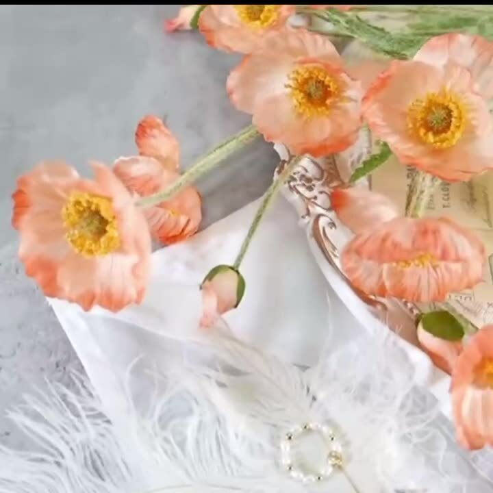 1PC Wild Corn Poppy Silk Flower Stem with 4 Heads Artificial Flower Home Decors