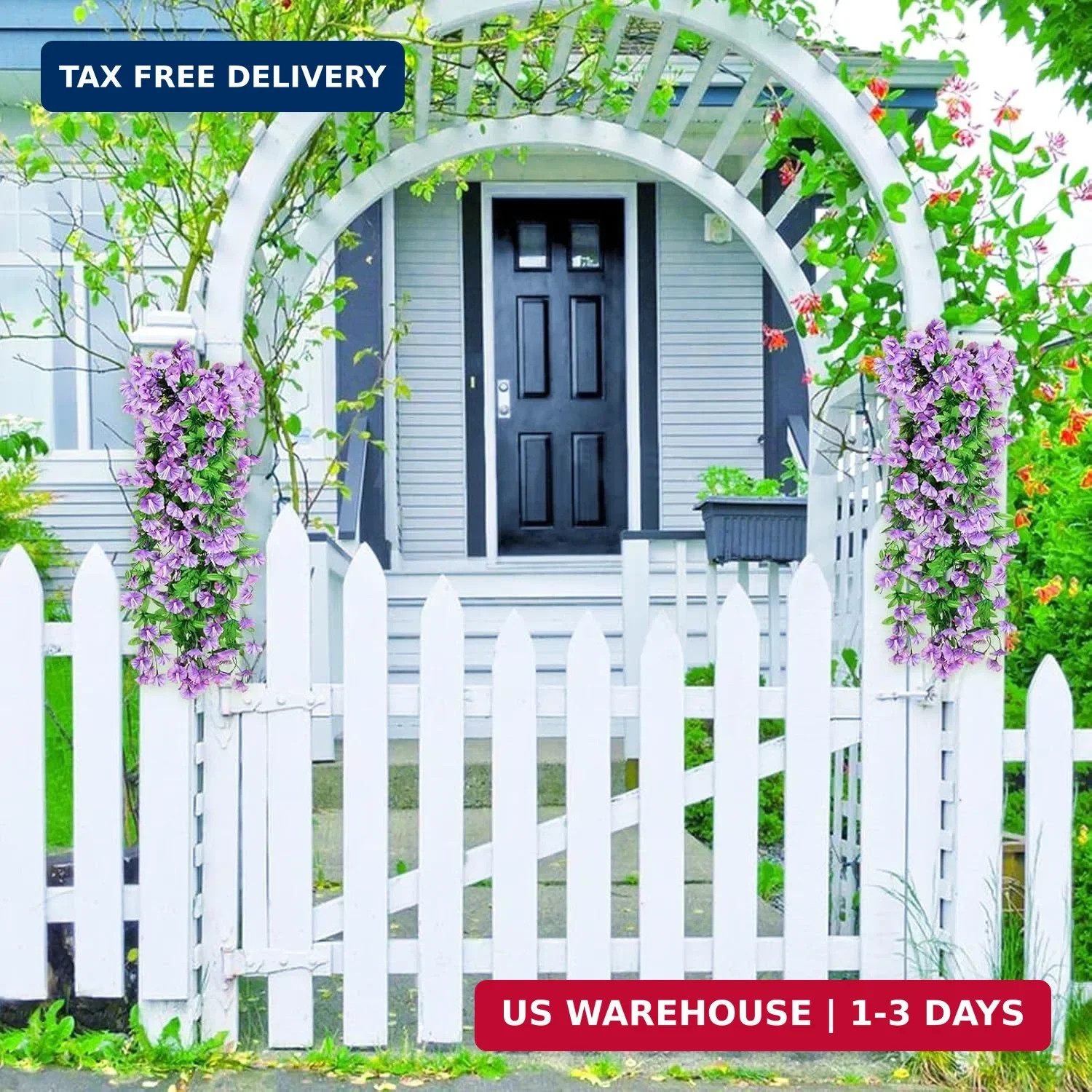 2PCS Artificial Hanging Flowers, 31.5in UV Resistant Morning Glory Vines, Faux W