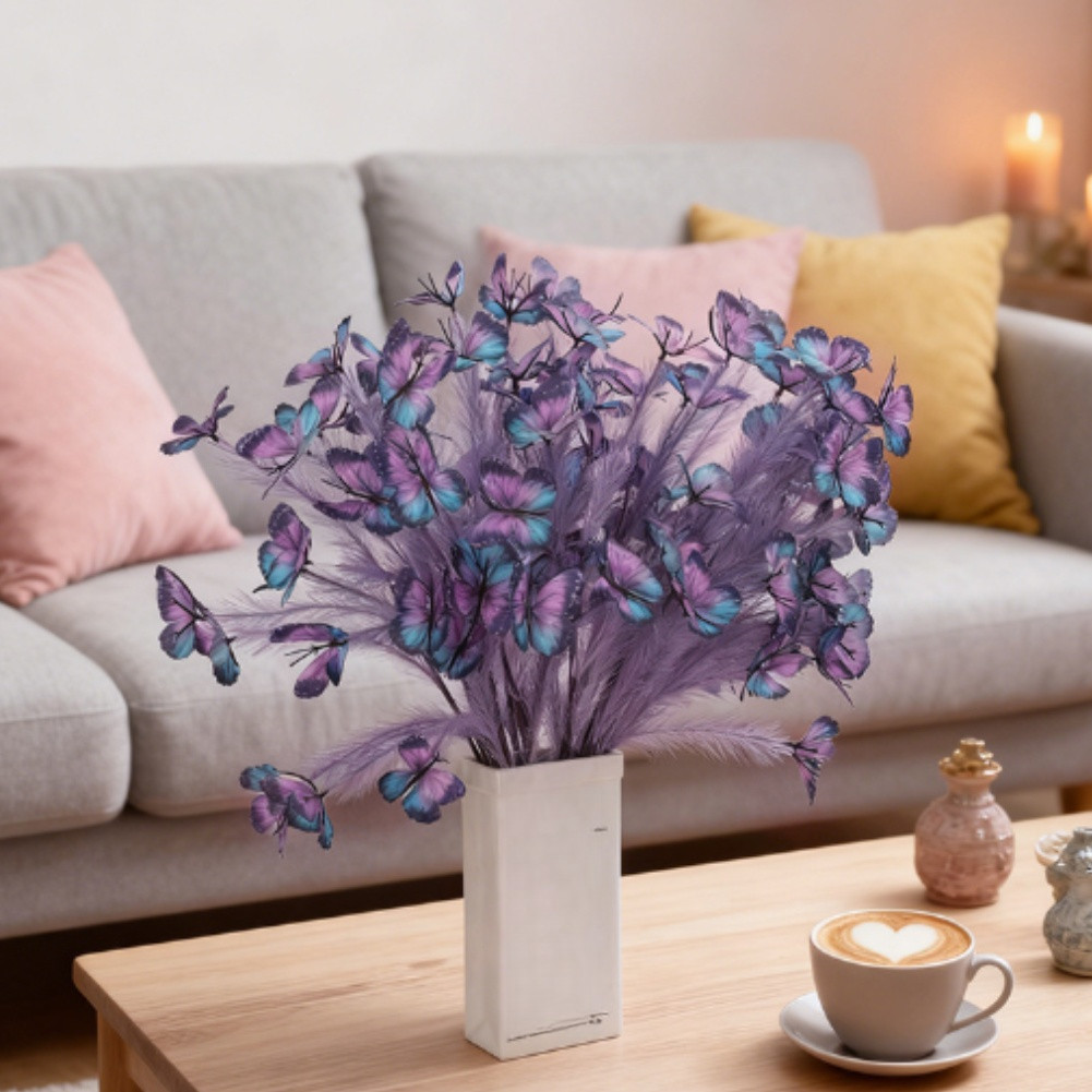 Artificial Butterfly Flower Stalk 65x6cm Purple Plastic Silk for Party Home Use