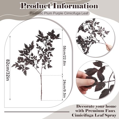 Pack of 3 Faux Plum Artificial Cimicifuga Plant Leaf Sprays 32 Inches