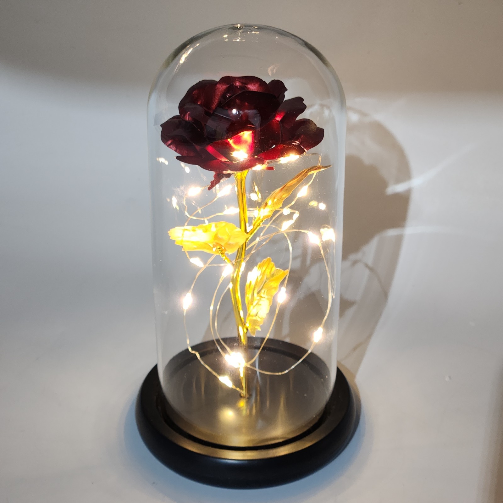 Rose In Glass Dome LED Night Light Flower Anniversaries Holidays