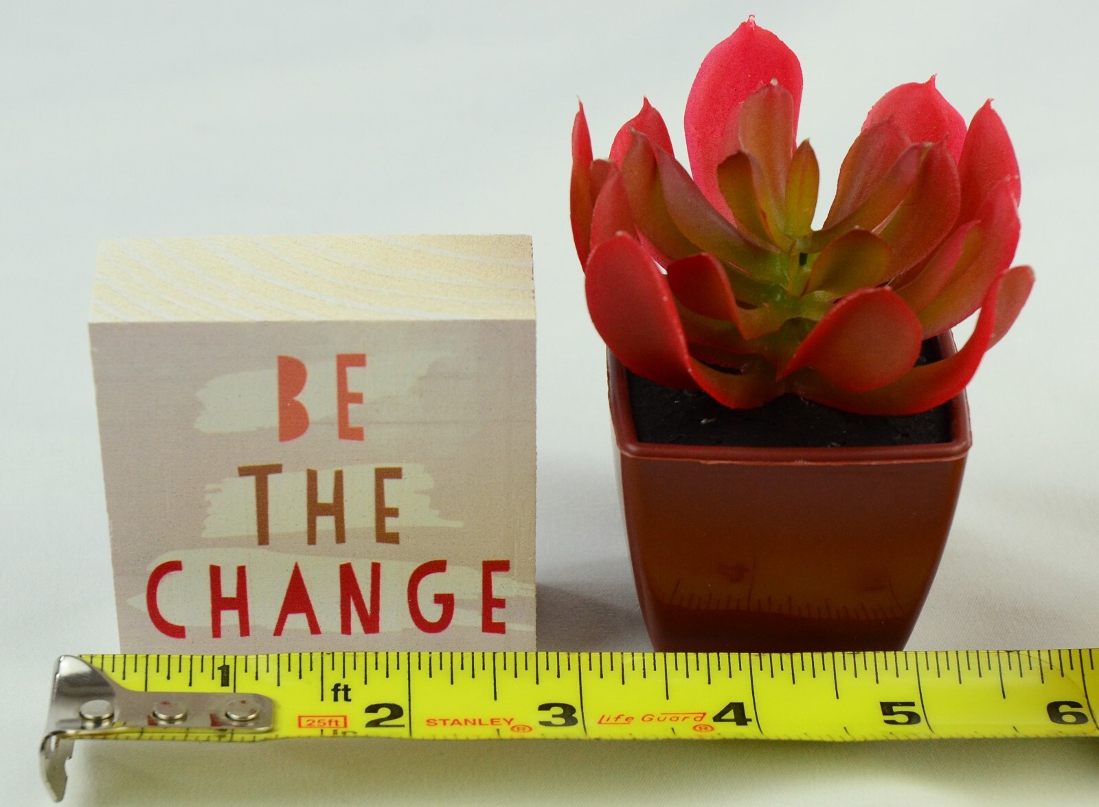 Artificial Succulent 3 in. Plastic Plant Be The Change Sign Decor – 2 Piece Set