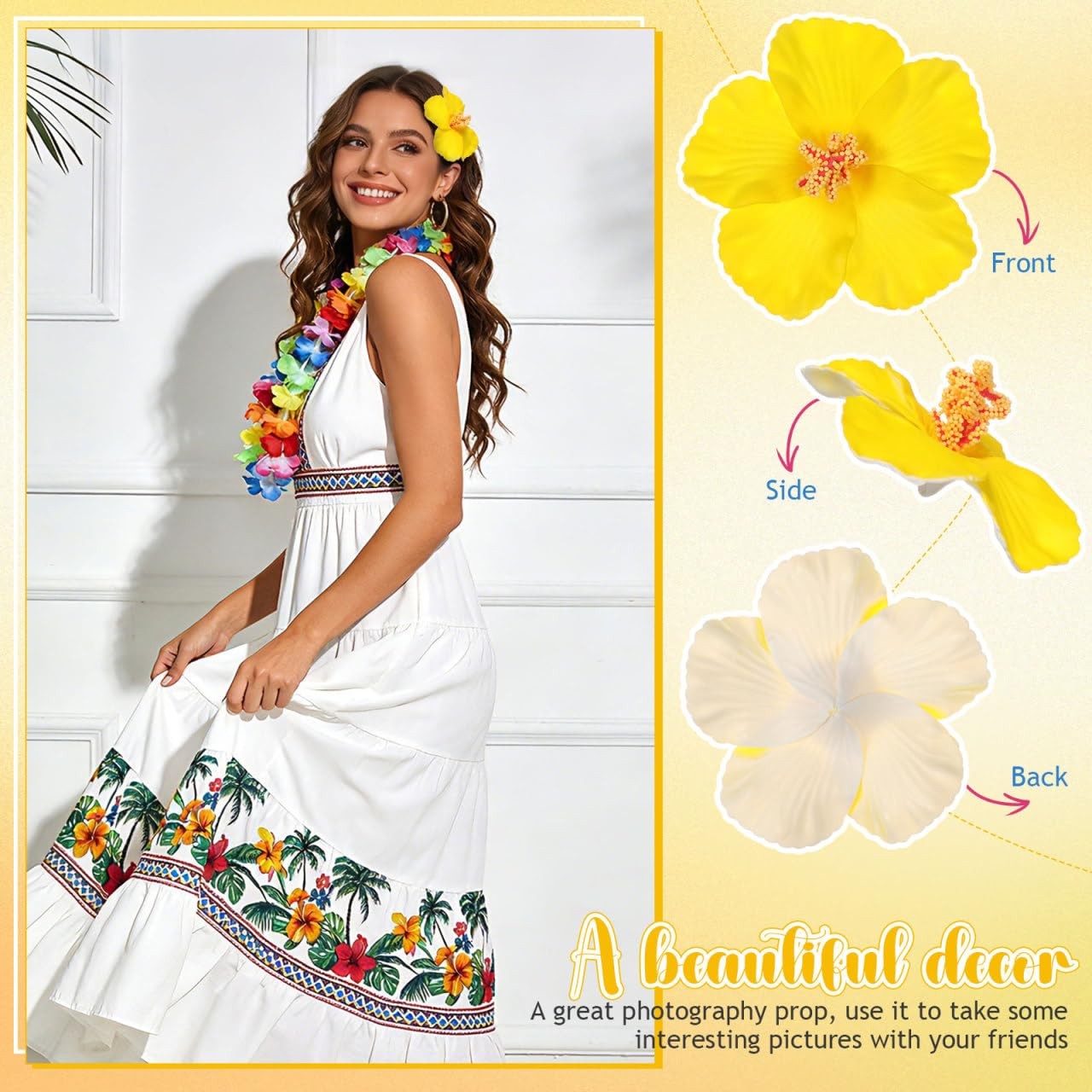 10 Pcs Artificial Hibiscus Flowers Hawaii Luau Party Decorations Tropical Dec…