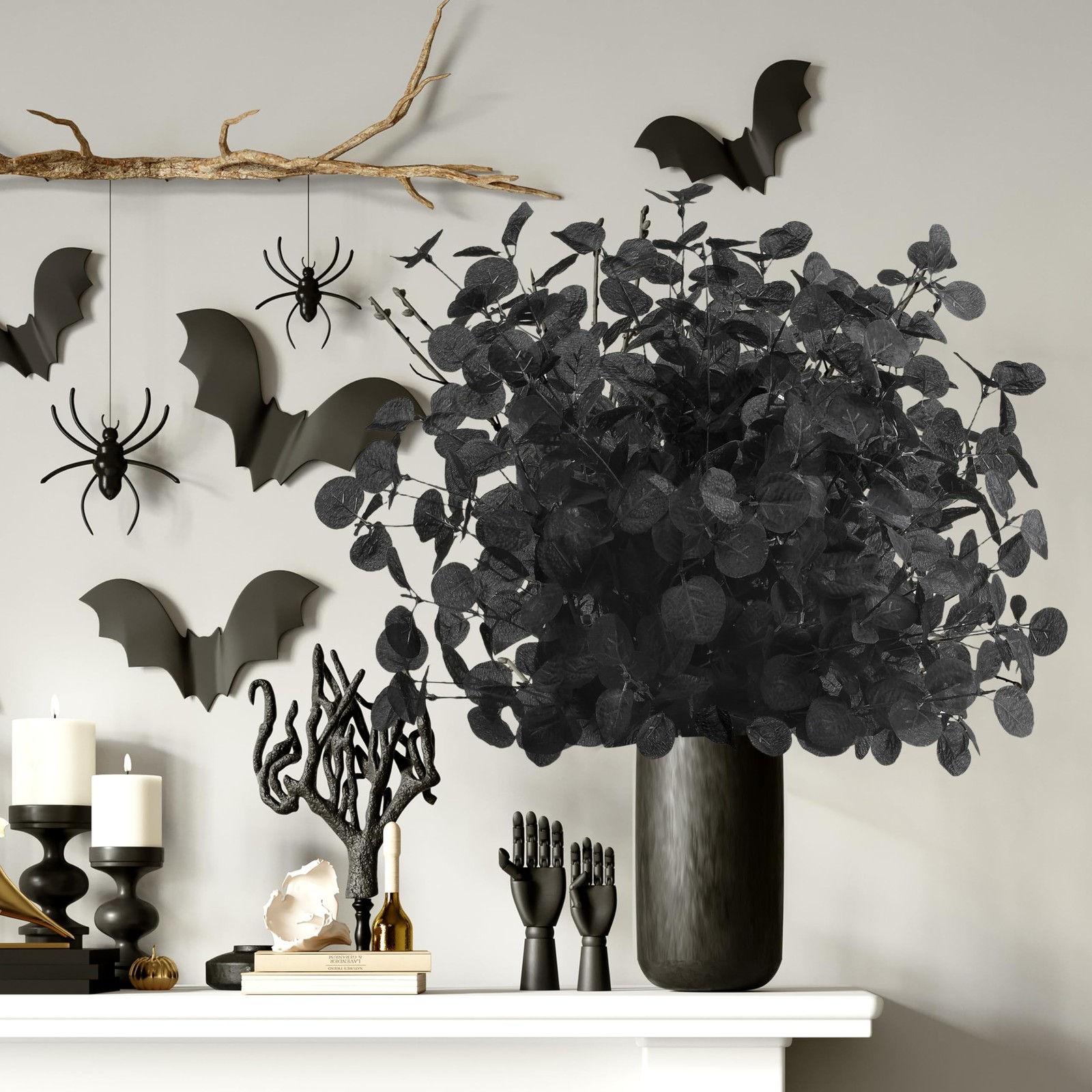 6Pcs 24 Inch Black Artificial Eucalyptus Stems, Faux Eucalyptus Leaf Branch B…