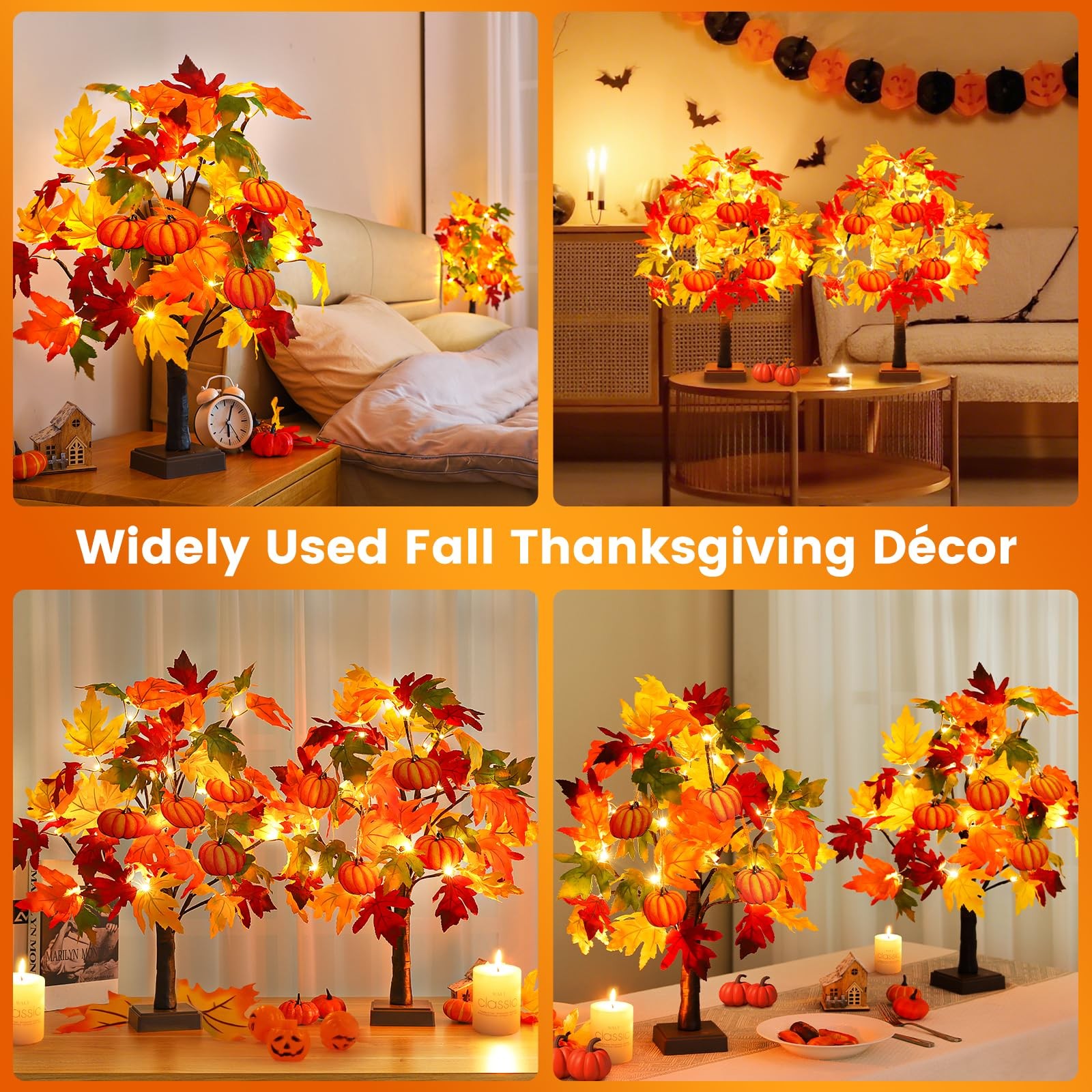Fall Decor 2 Pack 24 Inch Lighted Fall Maple Tree Fall Decorations for Home,T…