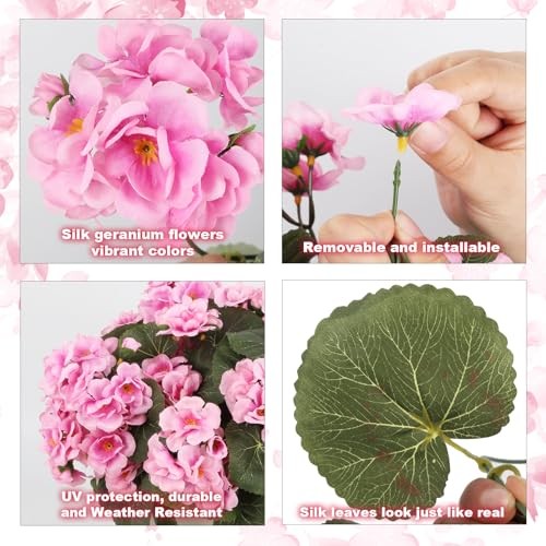 Artificial Geraniums for Outdoors 6PCS Silk Geraniums UV Resistant Faux Peach