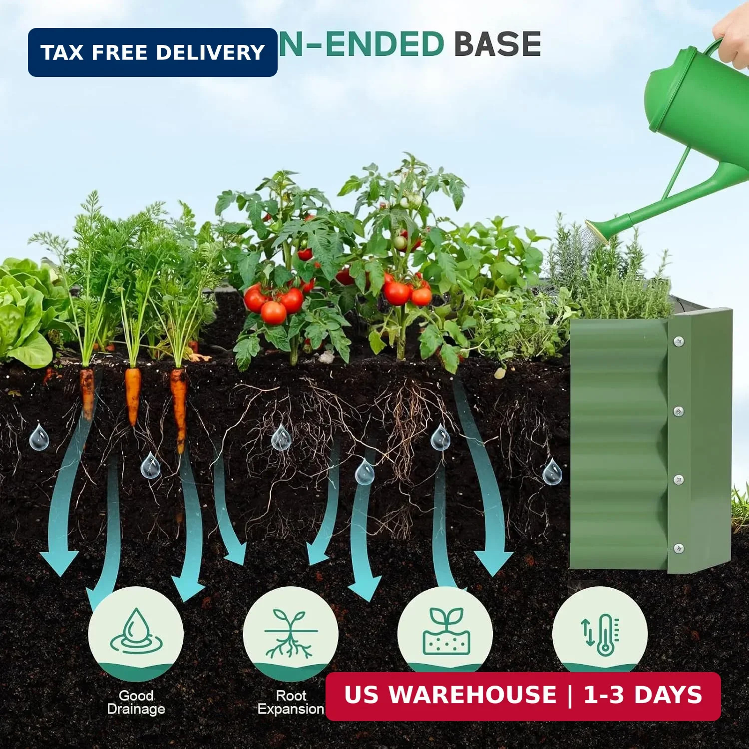 Galvanized Steel Raised Garden Bed, 4x2x1ft, Green | Metal Garden Planter Box Ou