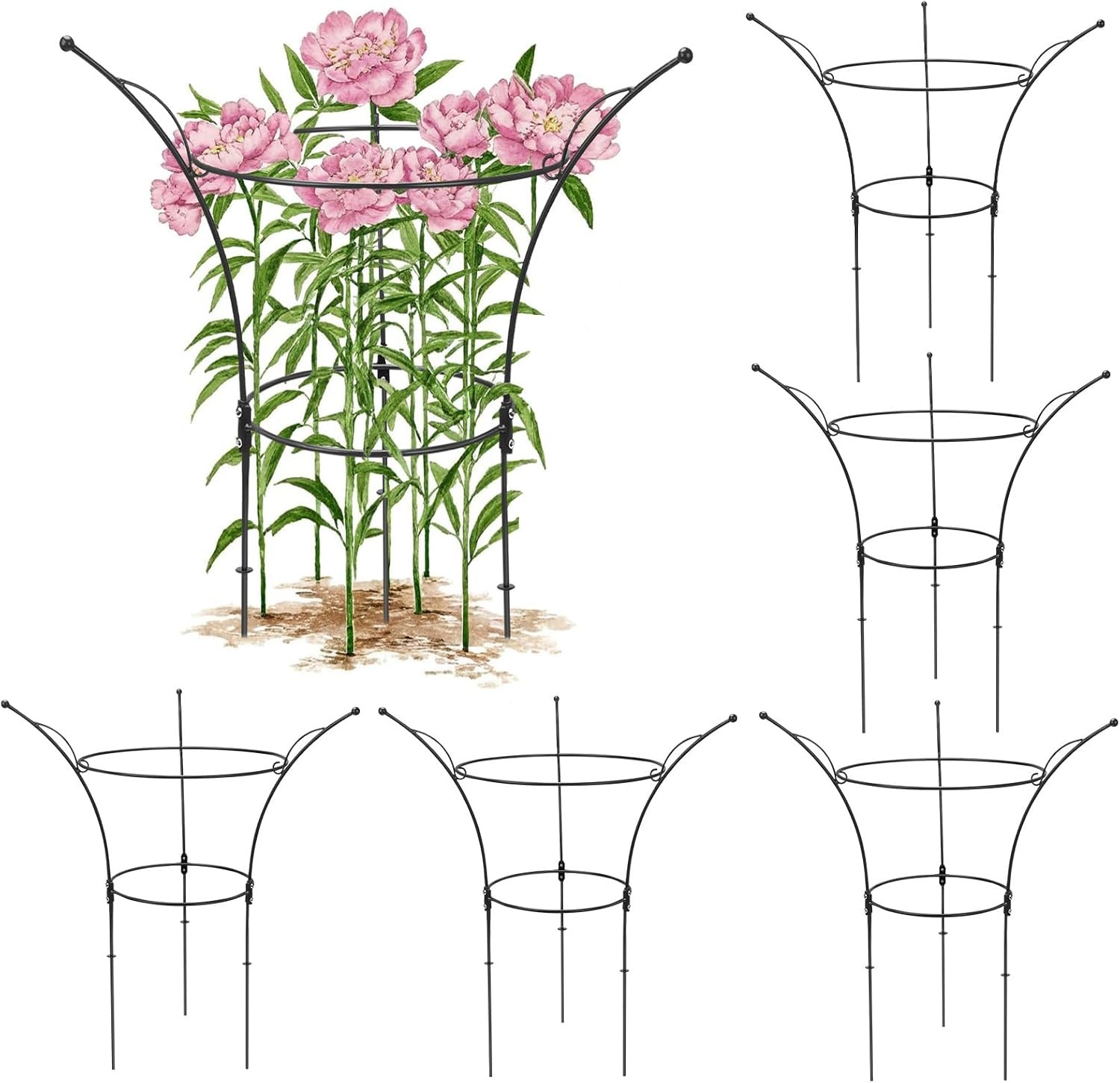 4 Pack Peony Cages & Supports Cages 13″ D x 22.8″ H Heavy Duty Metal Support