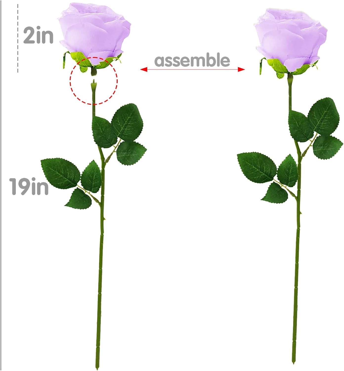 12PCS Purple Artificial Roses with Long Stems, Realistic Faux Silk Roses Flow…