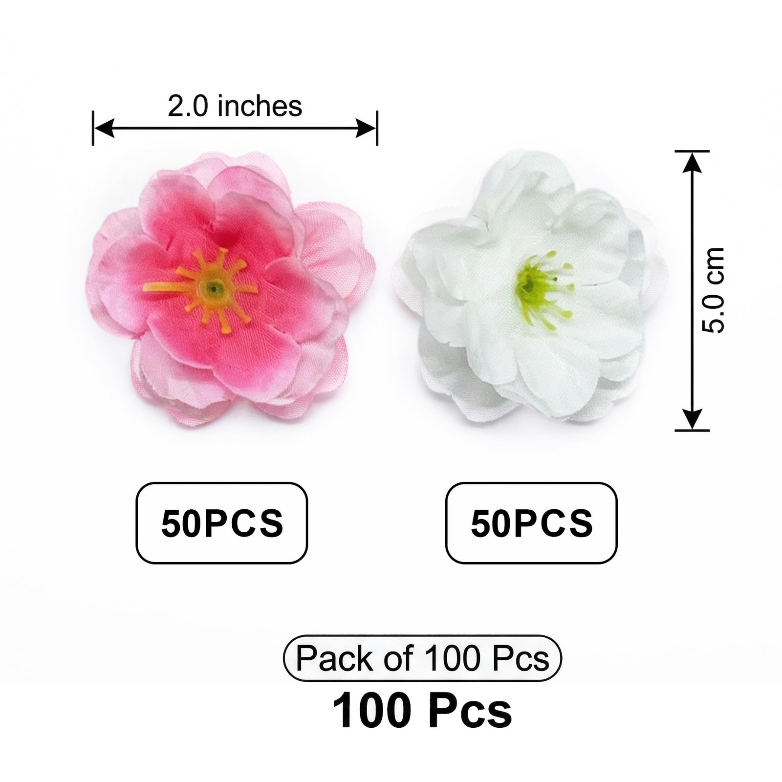 100 PCS Cherry Blossom Artificial Flower Heads Silk Pink White Fake Petals