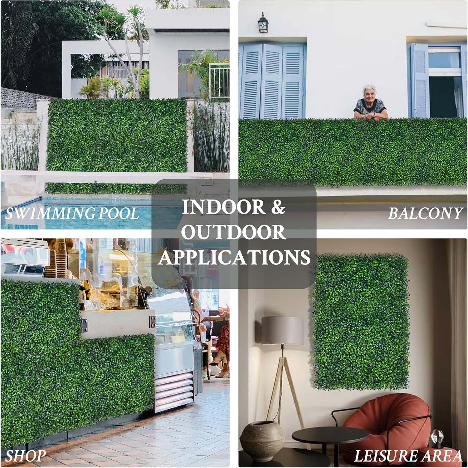 Artificial Grass Wall Panel,10″X 10″(12P) 4-Layer Leaf Uv-Anti Greenery Faux Box