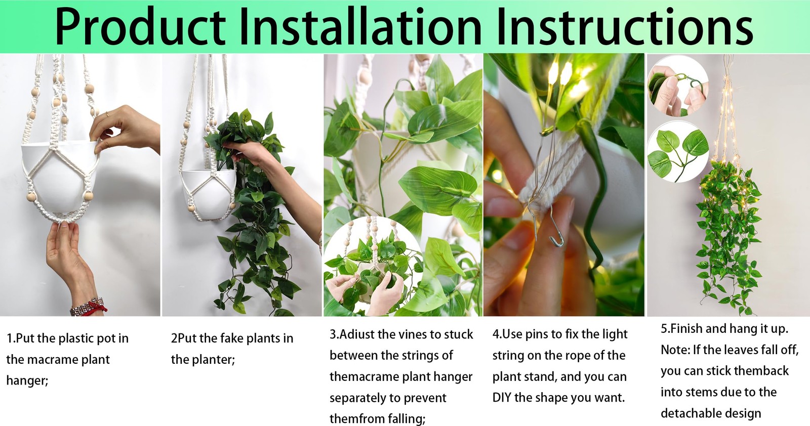 Comtelek Fake Hanging Plants with Lights Artificial Plants for Home Decor Mac…