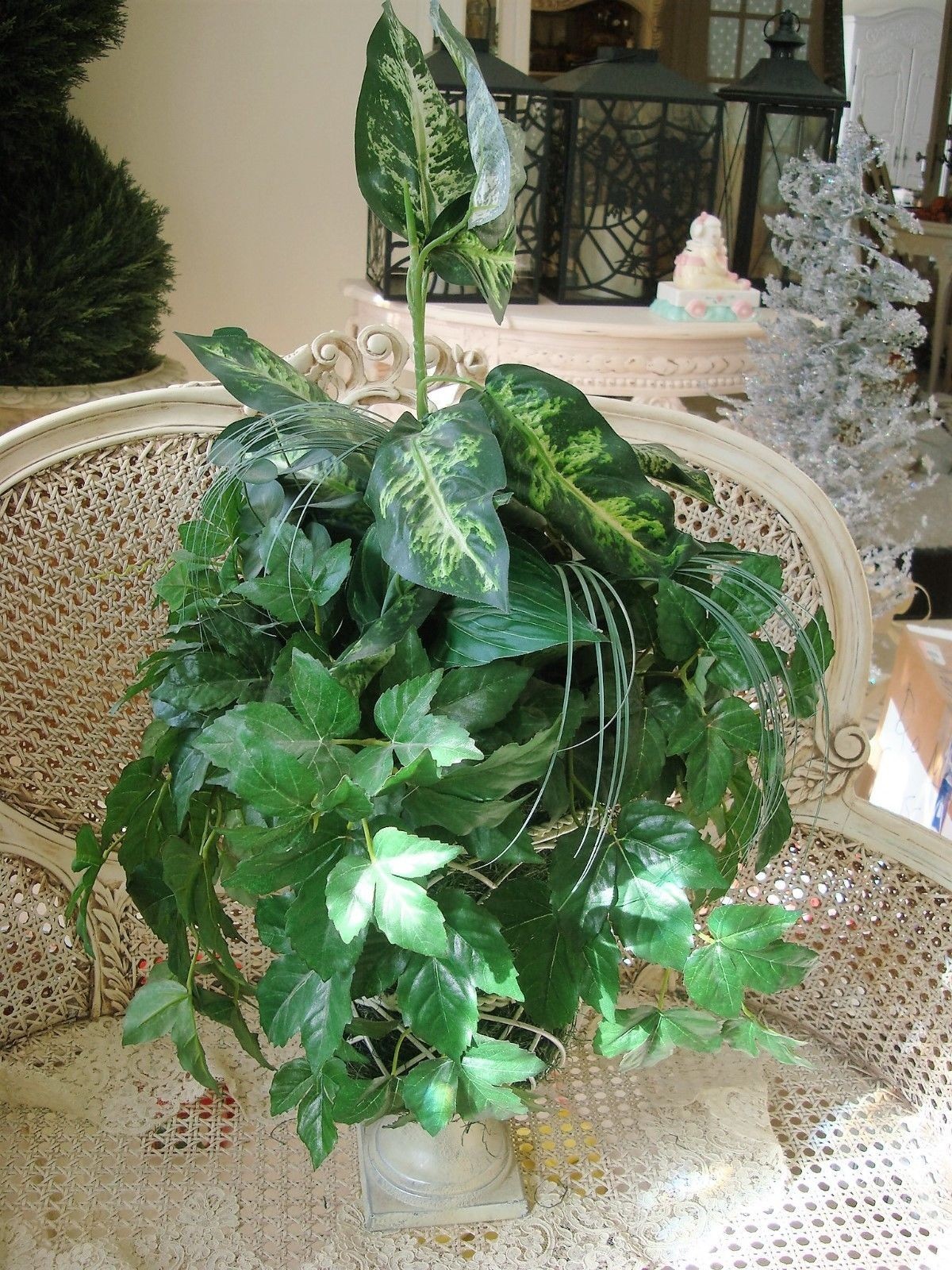 LARGE OLD WORLD STYLE FAUX PLANTS IN A METAL URN #2 ***UNIQUE***