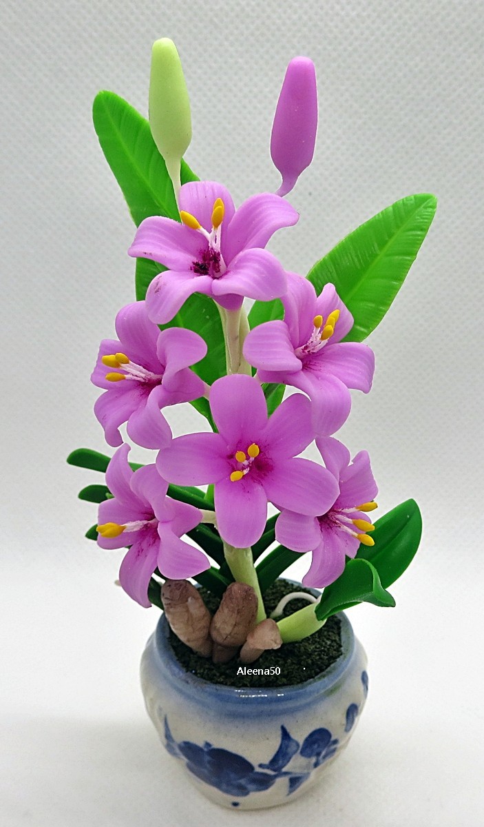 US Stock 5″H Handmade Air Dry Clay Miniature Grandiflora Flower Arranged in Pot