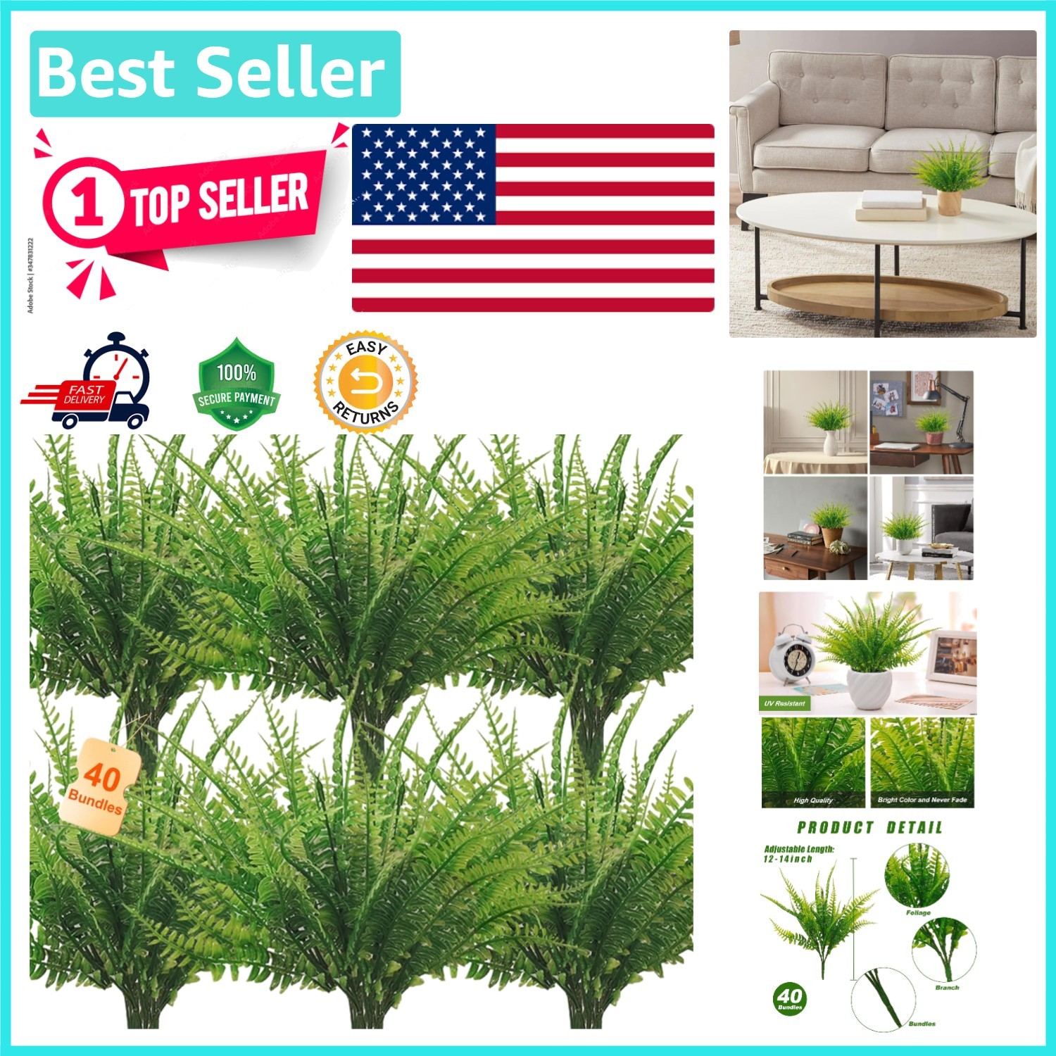 40 Count Artificial Boston Ferns – Perfect for Creating Natural Spaces