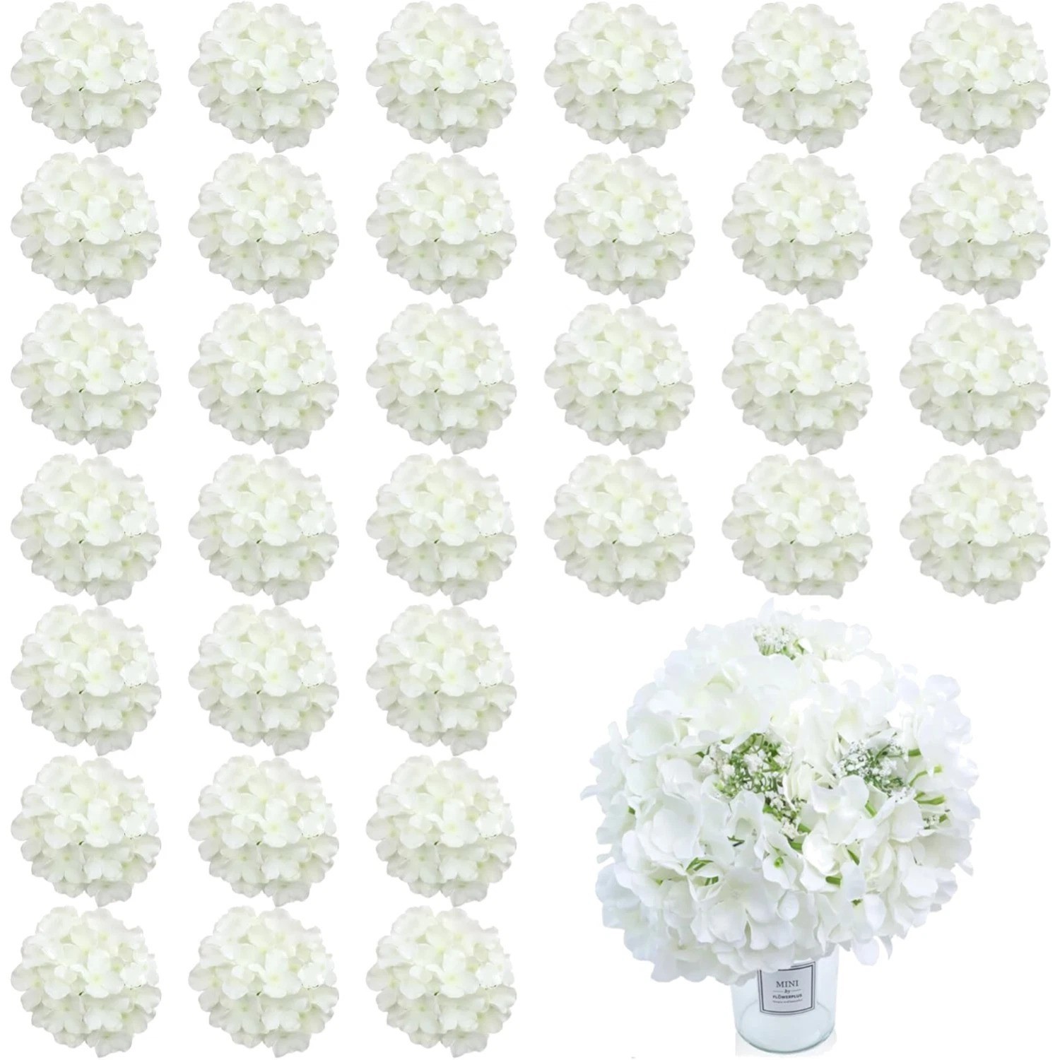 65pcs White Flowers Hydrangea Artificial Flowers Bulk Ivory White Fake Flower…