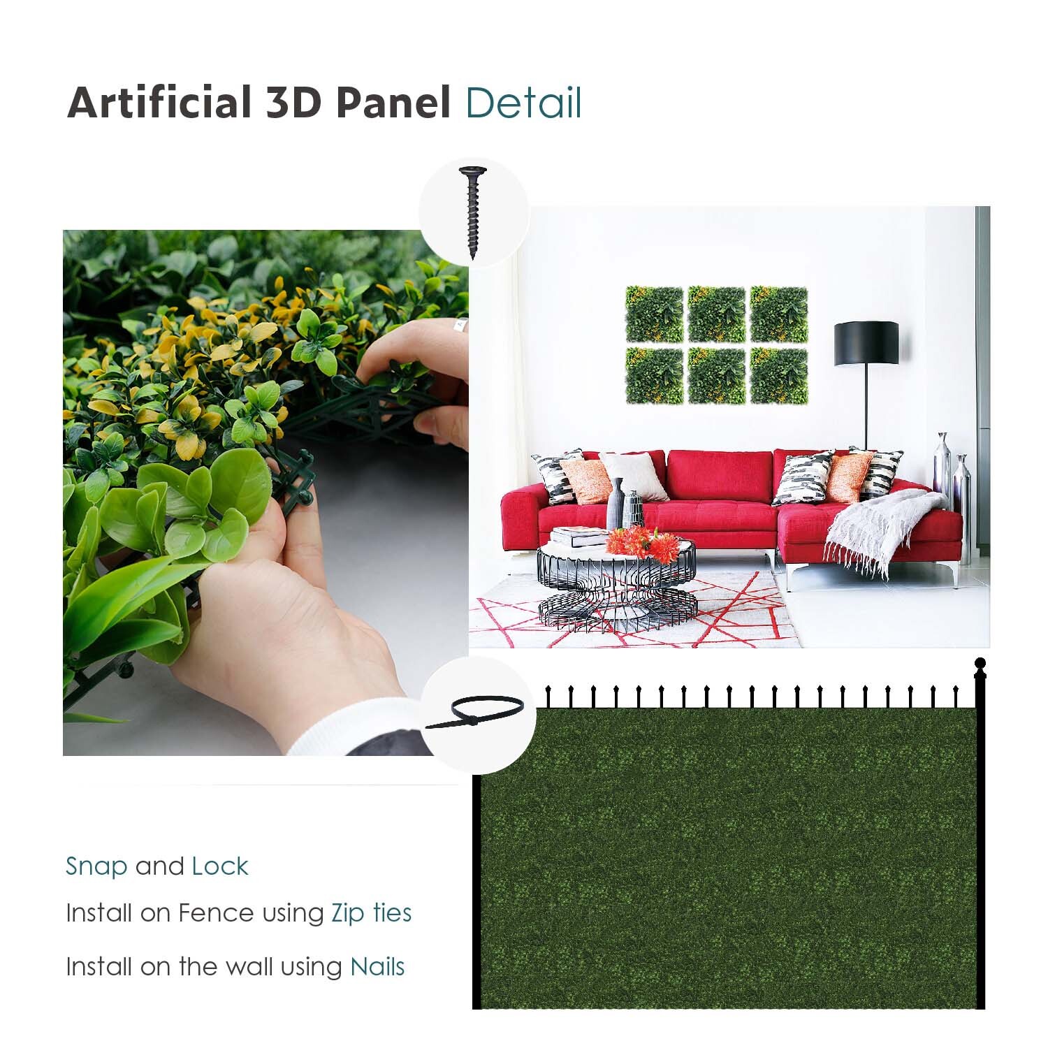 20″x20″ Artificial Faux 3D Mixed Panel Leaf Privacy Fence Screen Decor Hedge #8