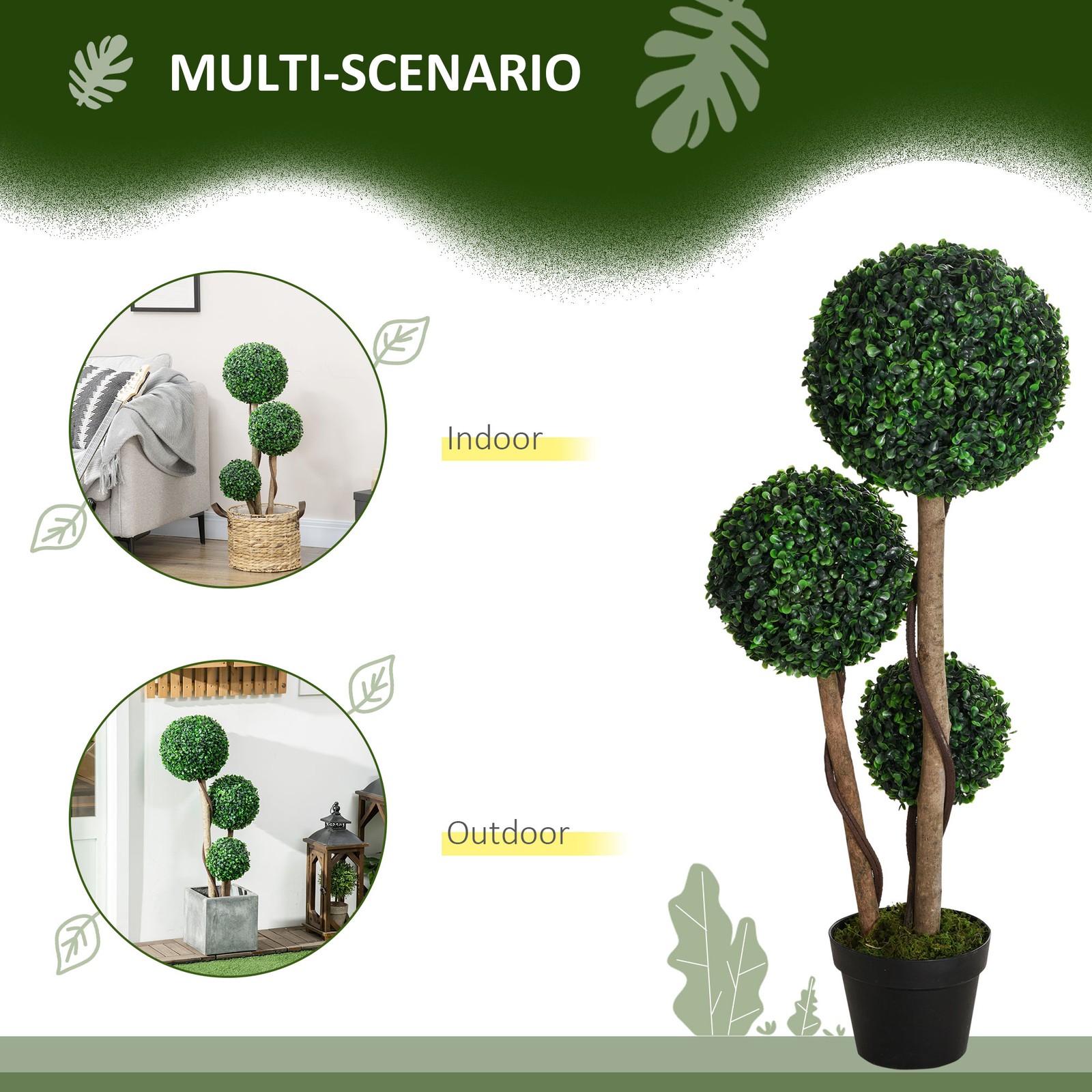 HOMCOM Artificial Tree Ball Boxwood Topiary for Indoor and Outdoor, 35.5″,Used