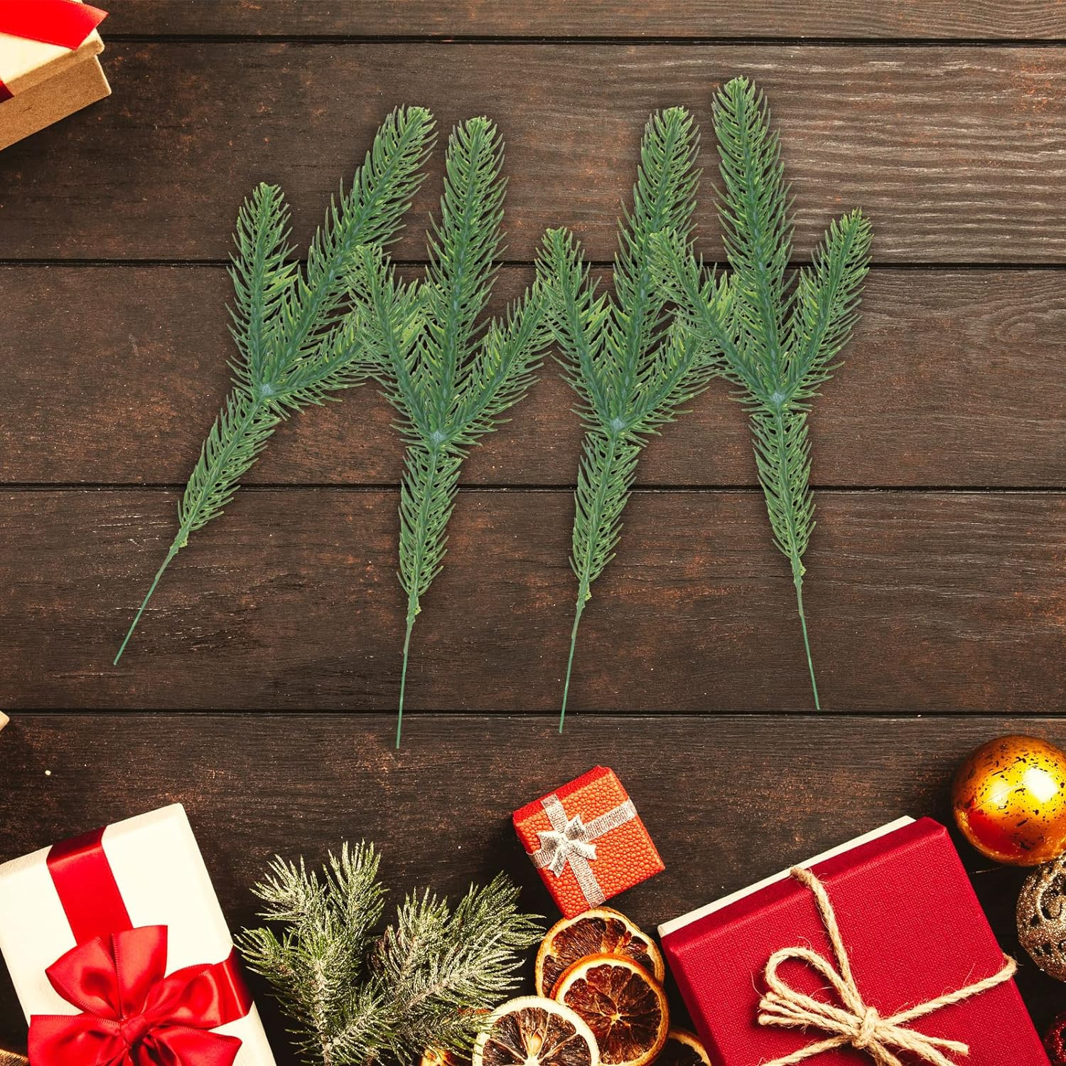 50 Pcs Artificial Pine Branches Green Plants Pine Needles DIY Accessories for Ga