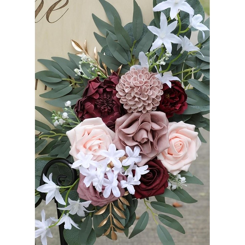 Burgundy Wedding Arch Flowers Decoration Kit Faux Silk Floral Set Metal Clips US