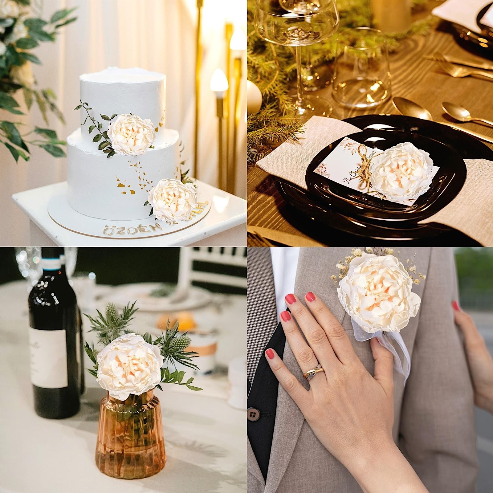 16pcs 4″ Peonies Artificial Flowers Bulk, Cream Fake Peony Foam Flowers, Silk…