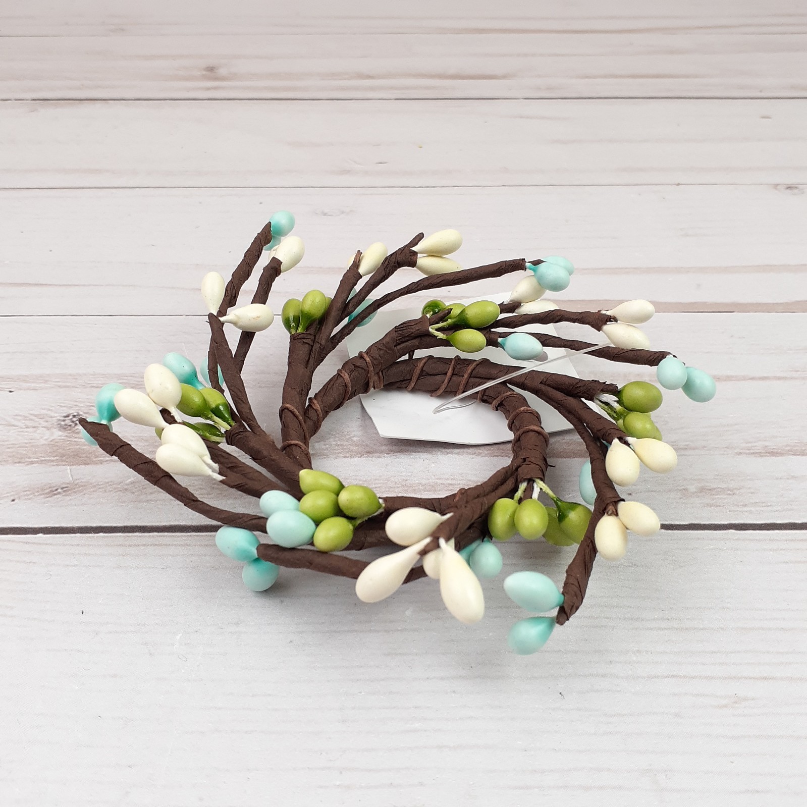 Mini Pip Berry Taper Candle Ring Seabreeze Ivory Blue Green 1.5 inch inside
