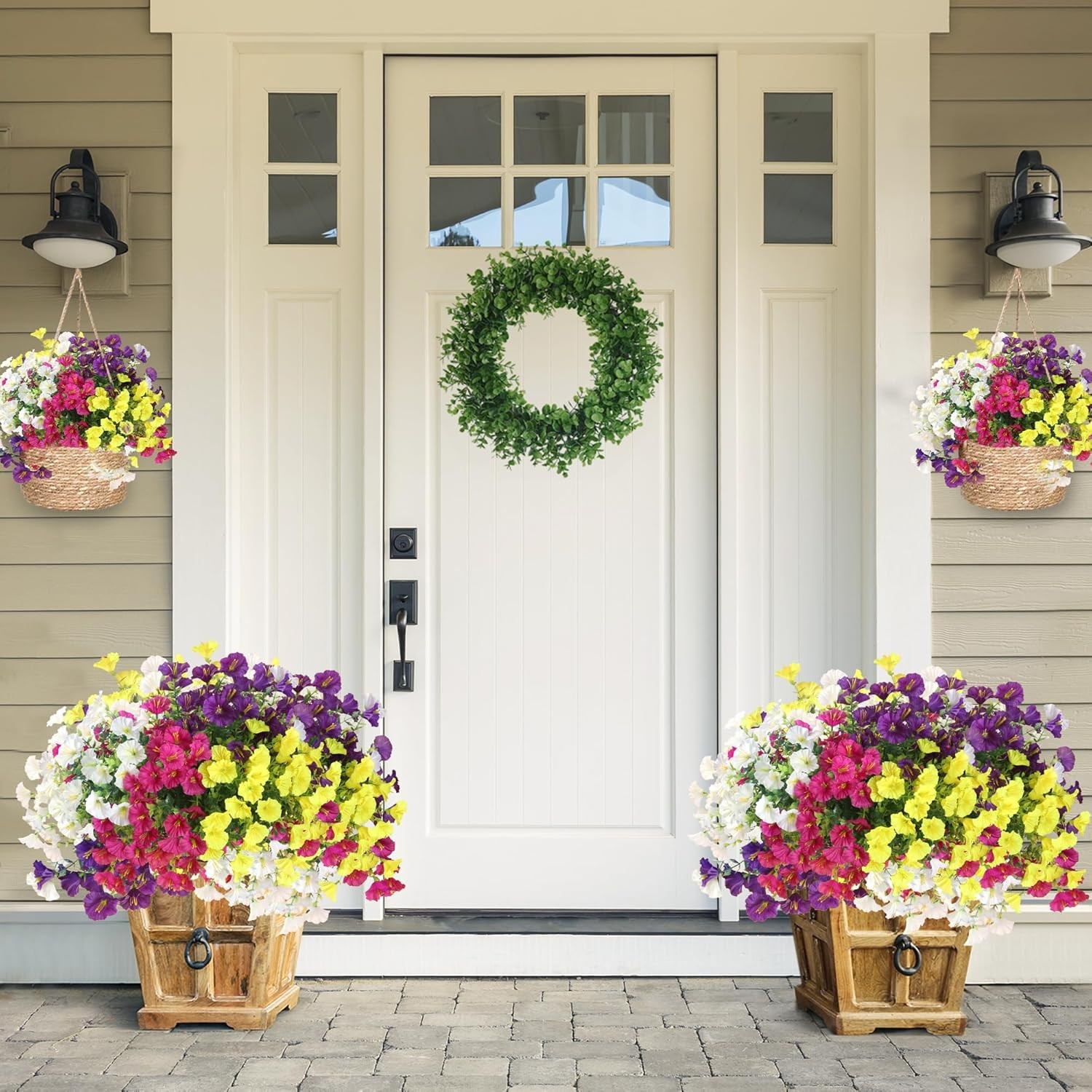 Artificial Flowers Outdoor 12 Bundles Faux Plants UV Resistant Realistic