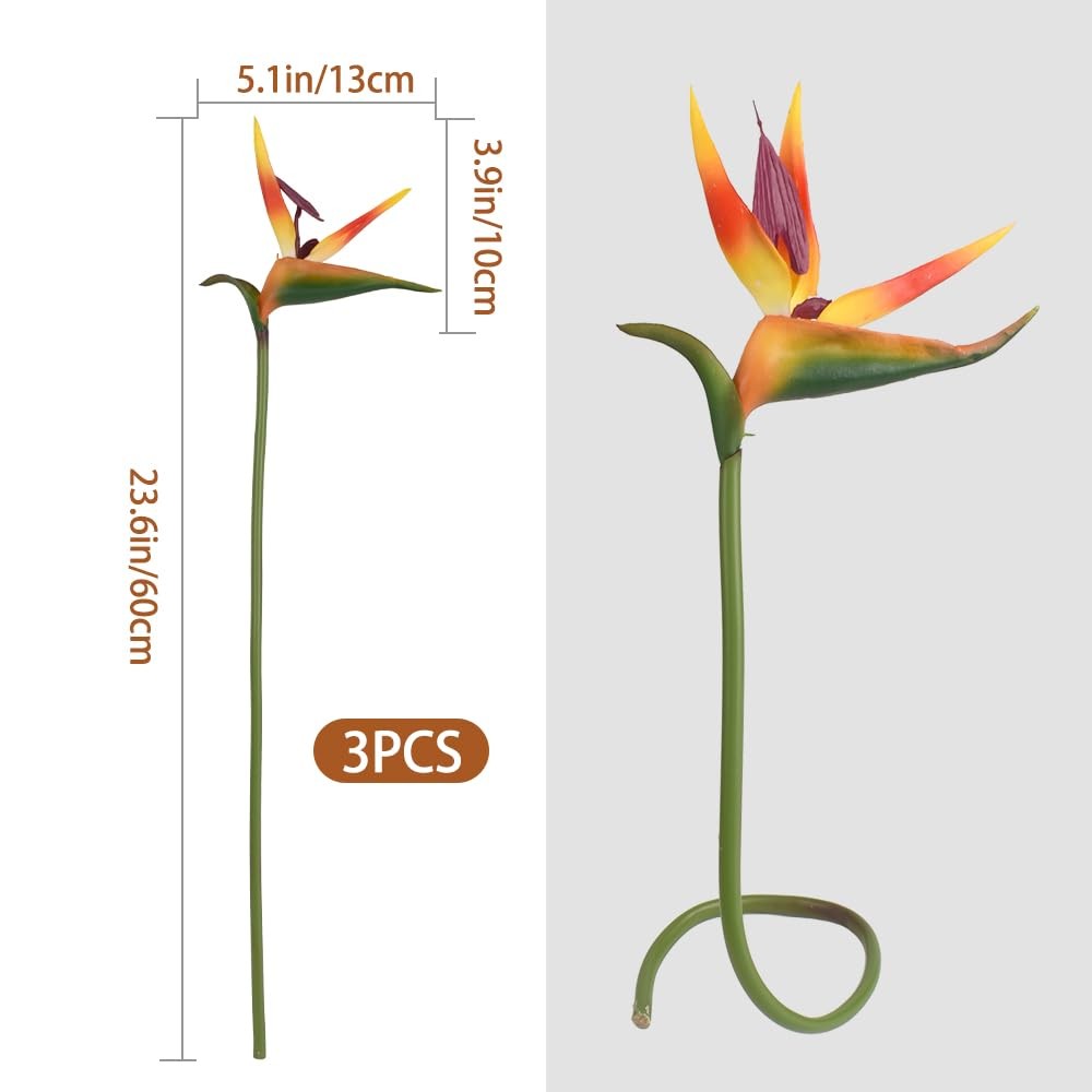 23.6″ Fake Flowers Bird of Paradise 3pcs Orangish Red