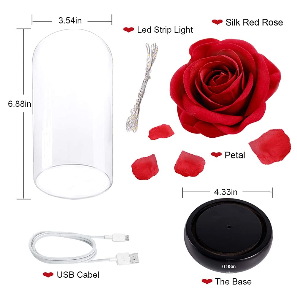 Enchanted Red Silk Rose Light Dome Beauty Beast Anniversary Christmas Decor