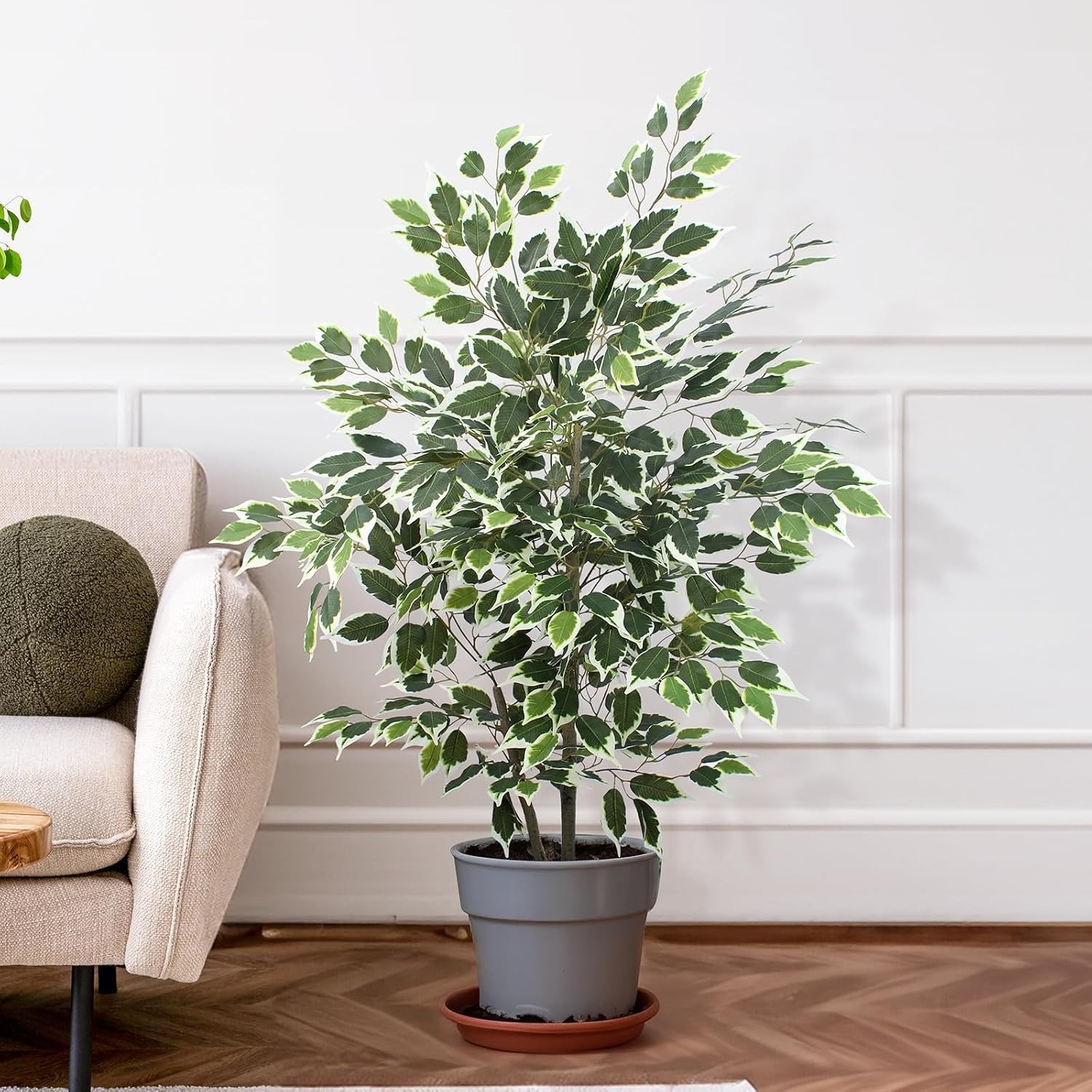 Vibrant Green 4 FT Artificial Ficus Plant in Pot – All-Season Decorative Piece