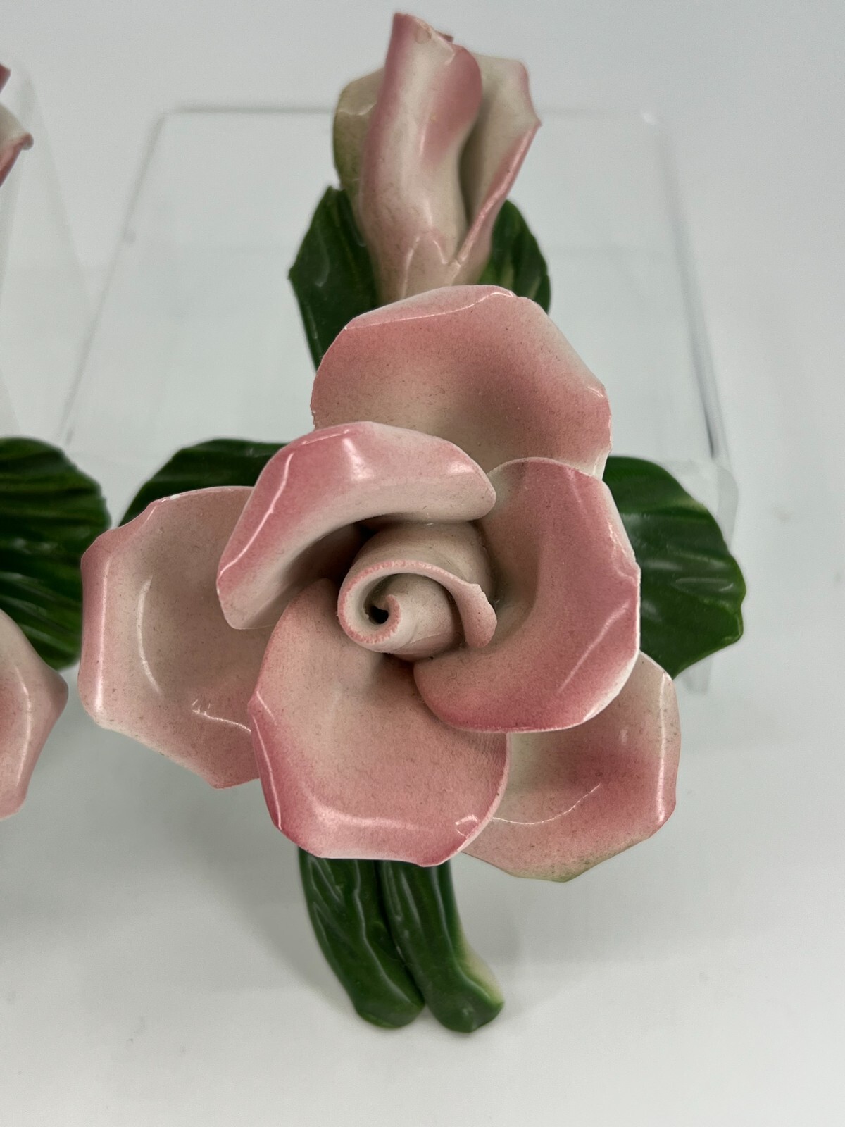 Vintage Pair of Italian Porcelain Rose Floral Flowers Napoleon Capodimonte Style