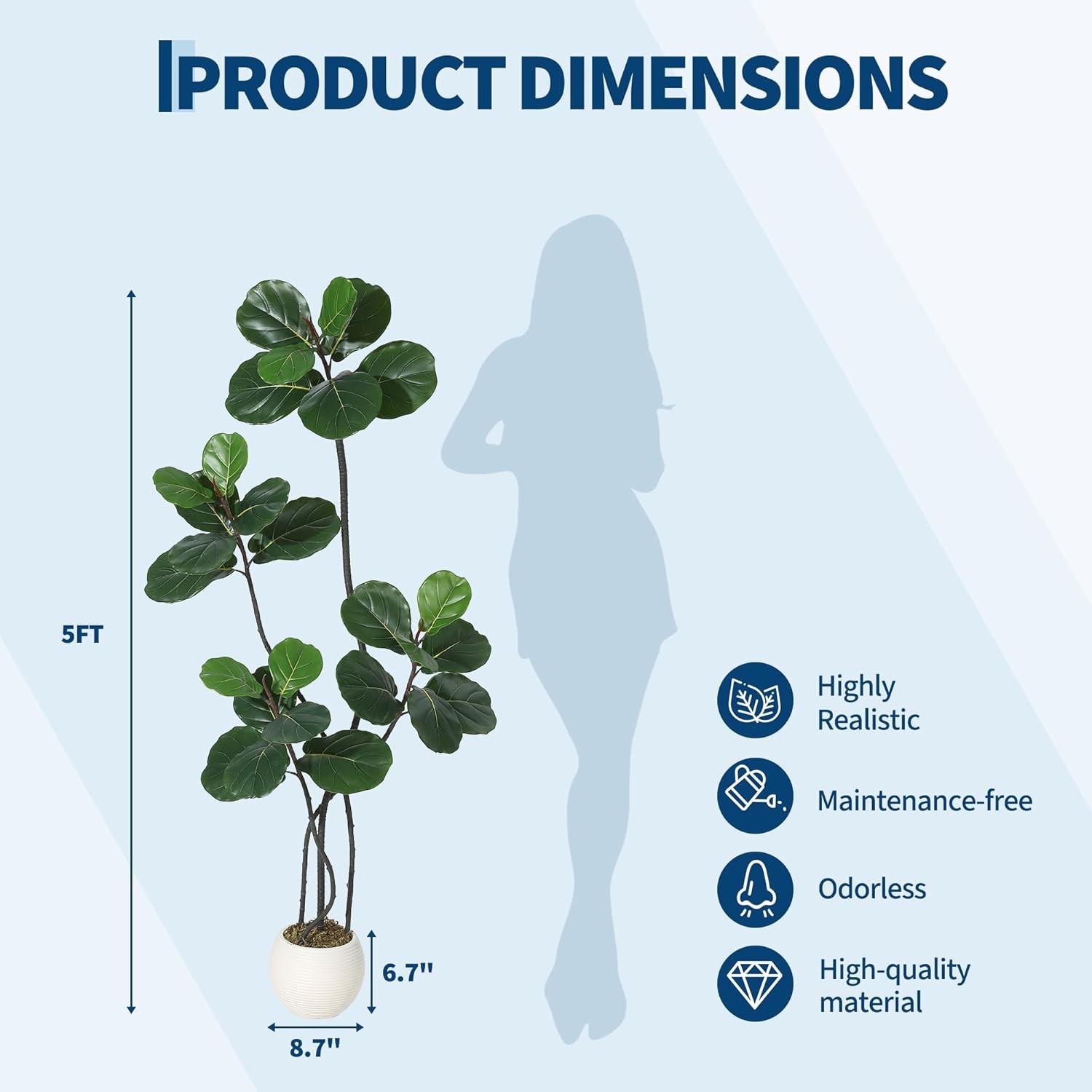 Garvee Faux Fiddle Leaf Tree Artificial Plant,Rubber Leaves with Bendable Boughs