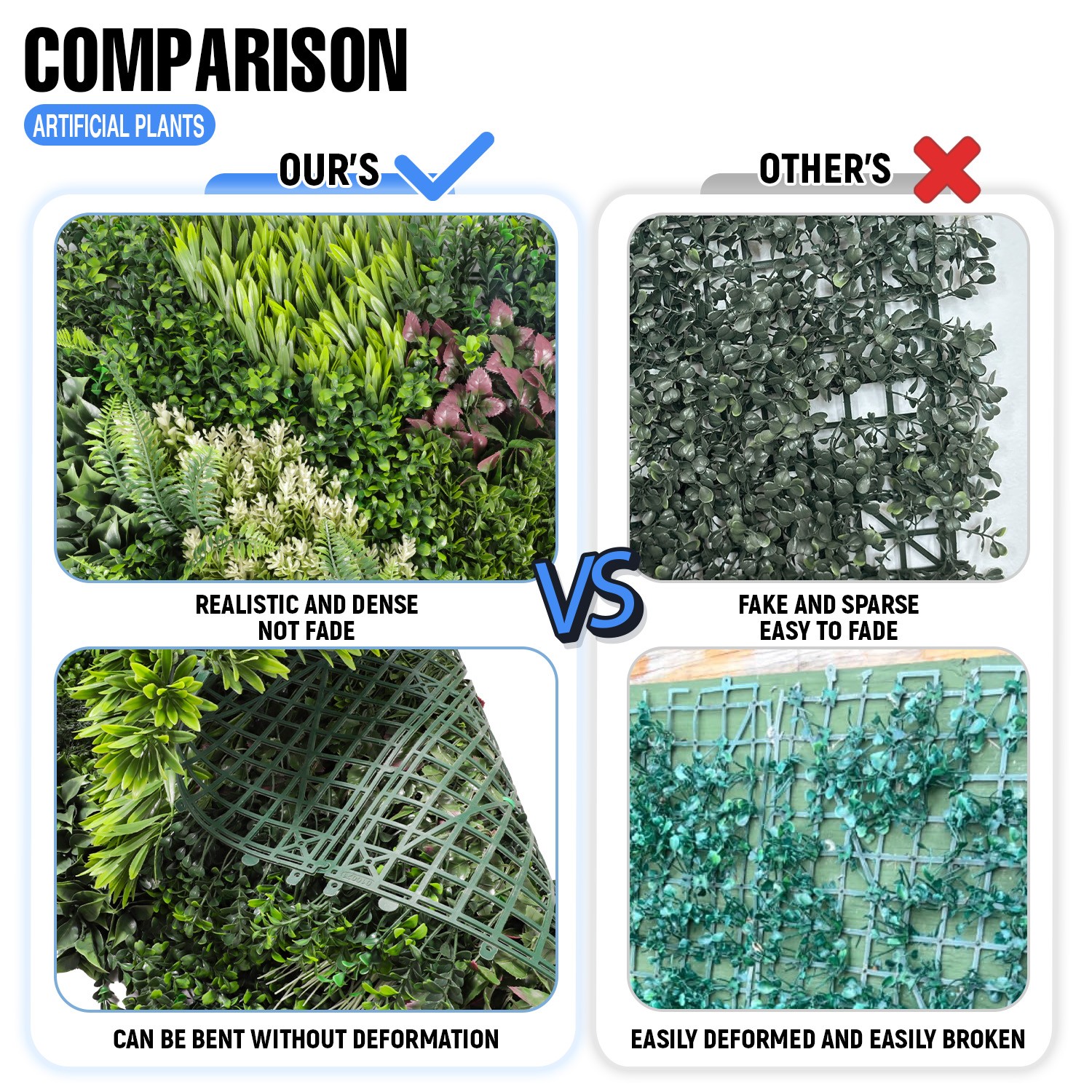 40″ x 40″ Artificial Faux Plant Fence Panel Wall Decor Grass for House Office